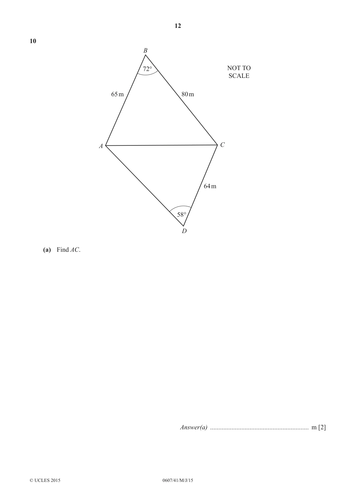 Cambridge IGCSE Mathematics - International 0607 2015 May/June Paper 4 · Variant 1 question paper, page 12 of 20