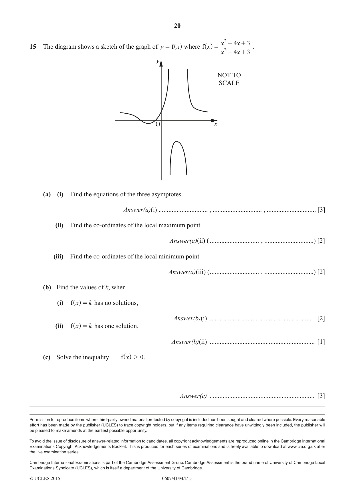 Cambridge IGCSE Mathematics - International 0607 2015 May/June Paper 4 · Variant 1 question paper, page 20 of 20