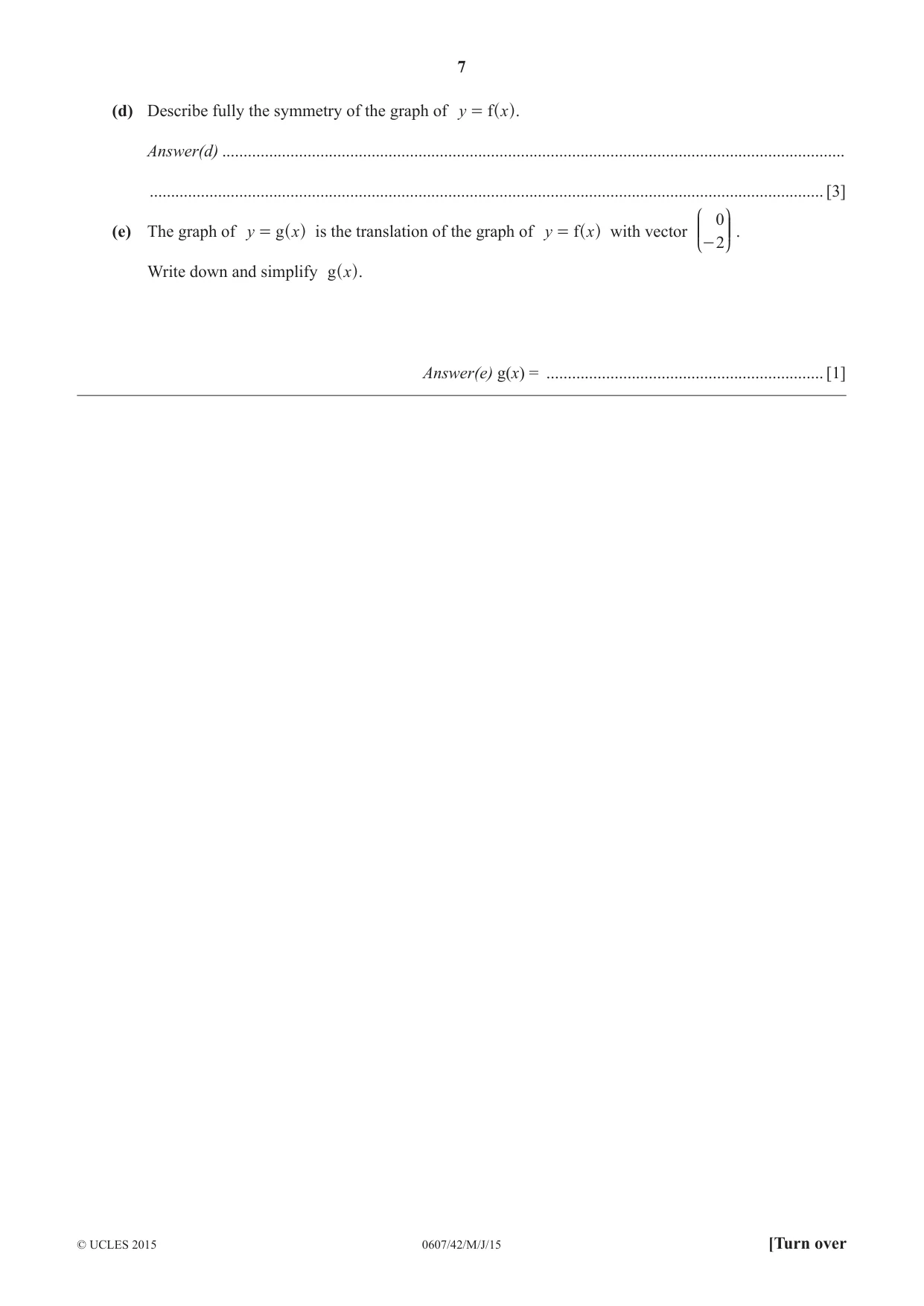 Cambridge IGCSE Mathematics - International 0607 2015 May/June Paper 4 · Variant 2 question paper, page 7 of 20