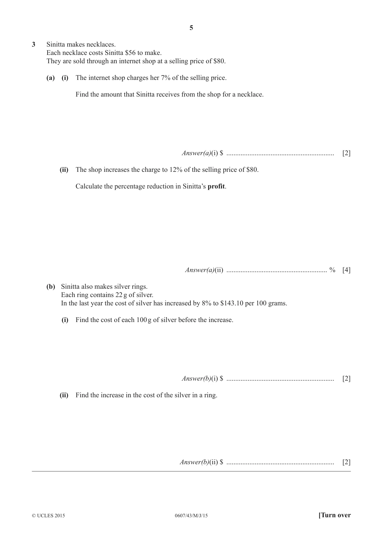 Cambridge IGCSE Mathematics - International 0607 2015 May/June Paper 4 · Variant 3 question paper, page 5 of 20