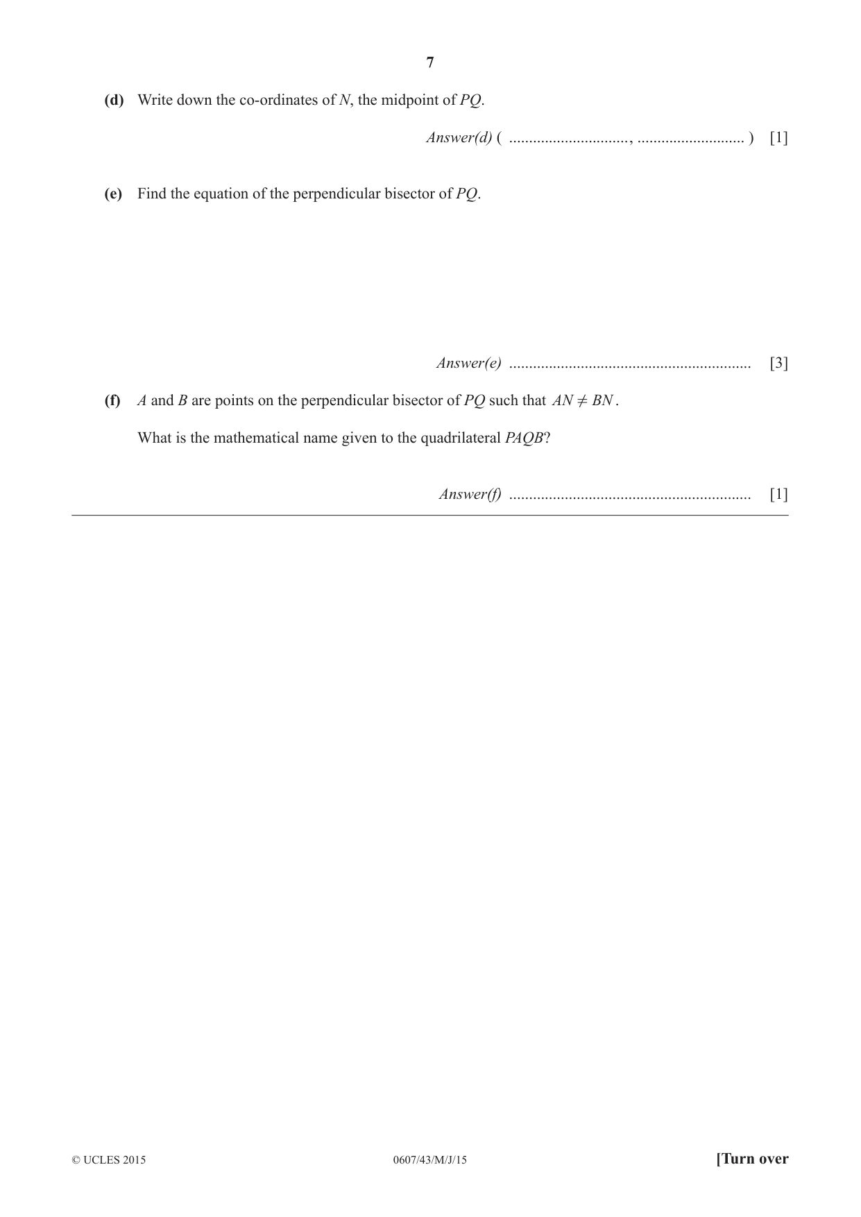 Cambridge IGCSE Mathematics - International 0607 2015 May/June Paper 4 · Variant 3 question paper, page 7 of 20