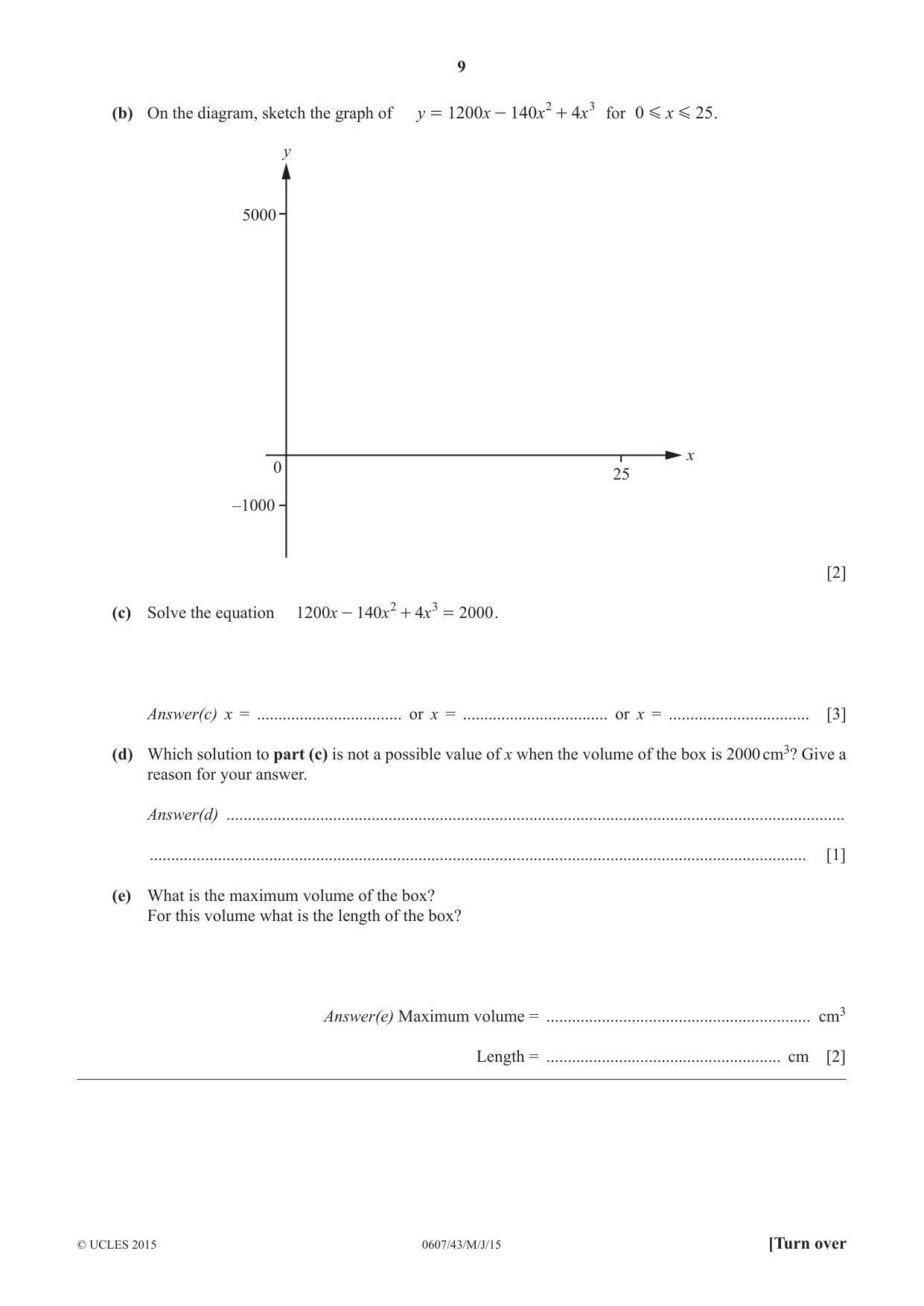 Cambridge IGCSE Mathematics - International 0607 2015 May/June Paper 4 · Variant 3 question paper, page 9 of 20