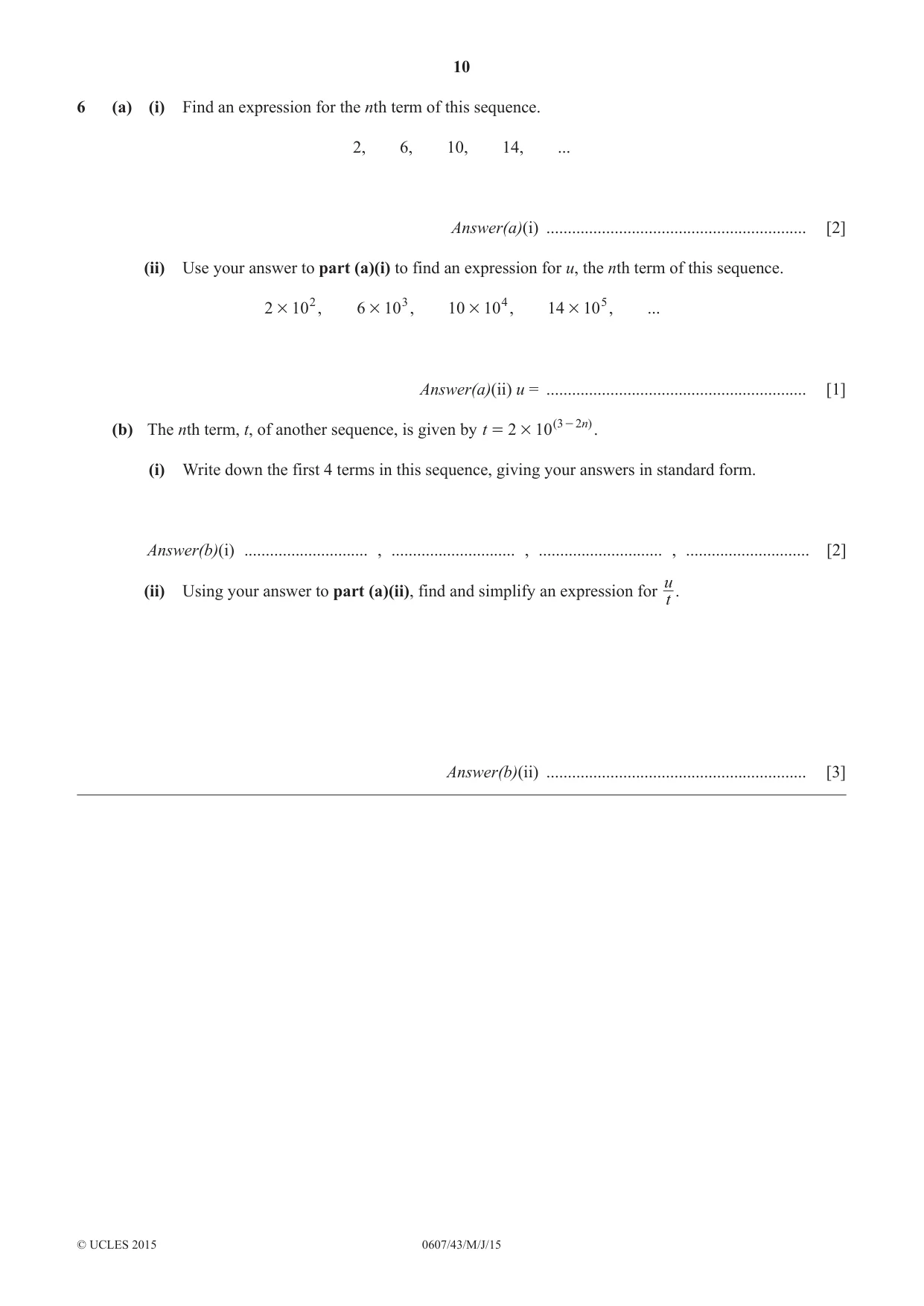 Cambridge IGCSE Mathematics - International 0607 2015 May/June Paper 4 · Variant 3 question paper, page 10 of 20