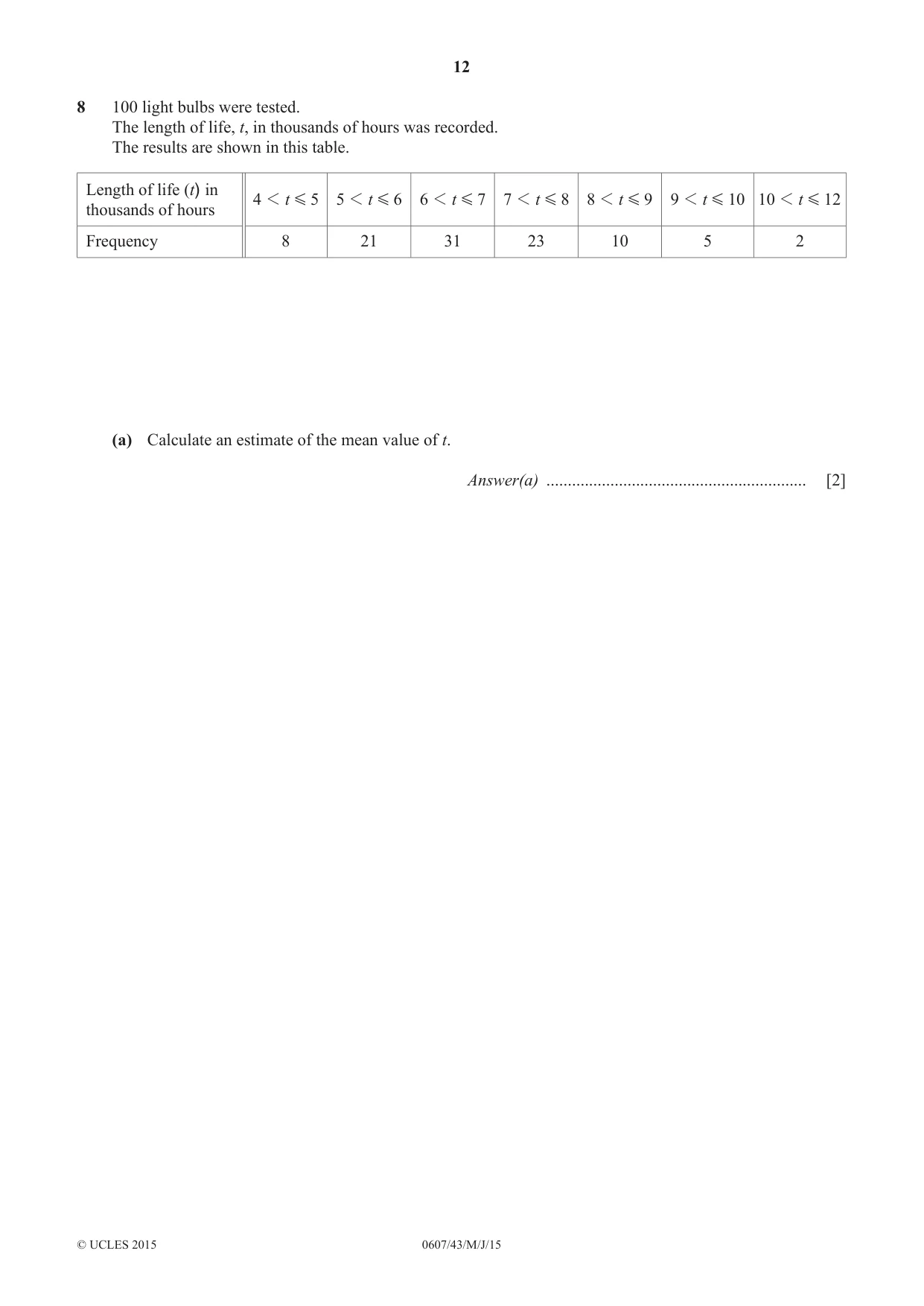 Cambridge IGCSE Mathematics - International 0607 2015 May/June Paper 4 · Variant 3 question paper, page 12 of 20