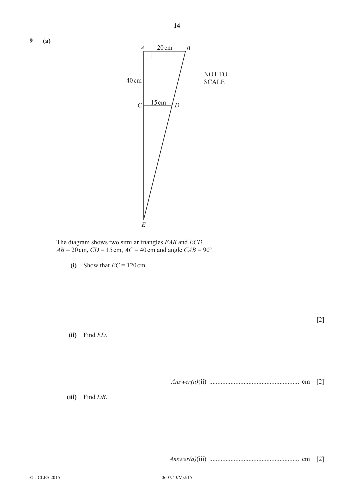 Cambridge IGCSE Mathematics - International 0607 2015 May/June Paper 4 · Variant 3 question paper, page 14 of 20