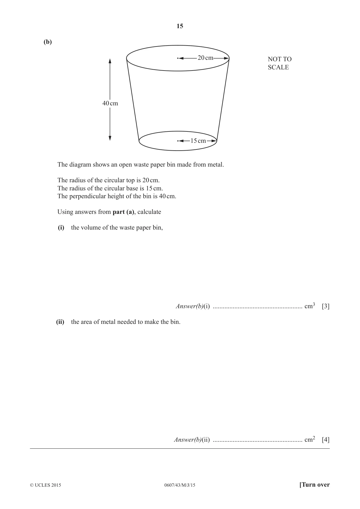 Cambridge IGCSE Mathematics - International 0607 2015 May/June Paper 4 · Variant 3 question paper, page 15 of 20