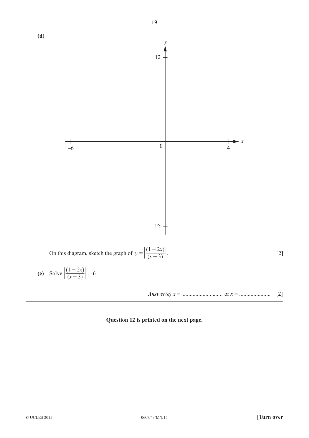 Cambridge IGCSE Mathematics - International 0607 2015 May/June Paper 4 · Variant 3 question paper, page 19 of 20