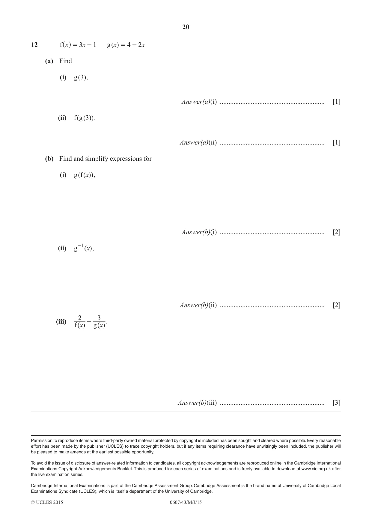 Cambridge IGCSE Mathematics - International 0607 2015 May/June Paper 4 · Variant 3 question paper, page 20 of 20