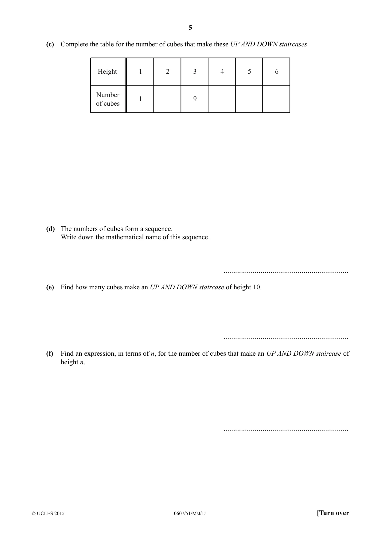 Cambridge IGCSE Mathematics - International 0607 2015 May/June Paper 5 · Variant 1 question paper, page 5 of 8