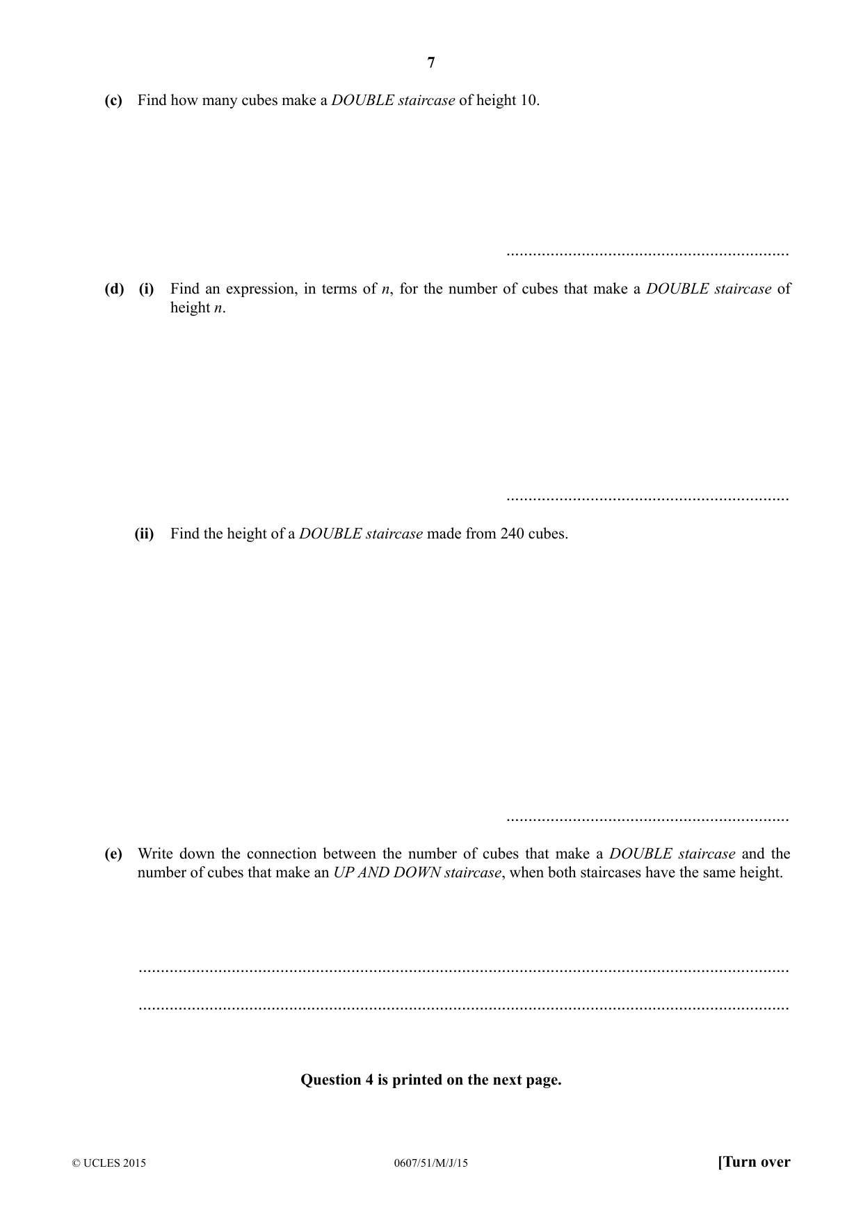 Cambridge IGCSE Mathematics - International 0607 2015 May/June Paper 5 · Variant 1 question paper, page 7 of 8