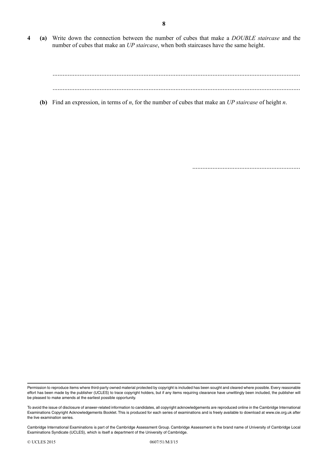 Cambridge IGCSE Mathematics - International 0607 2015 May/June Paper 5 · Variant 1 question paper, page 8 of 8