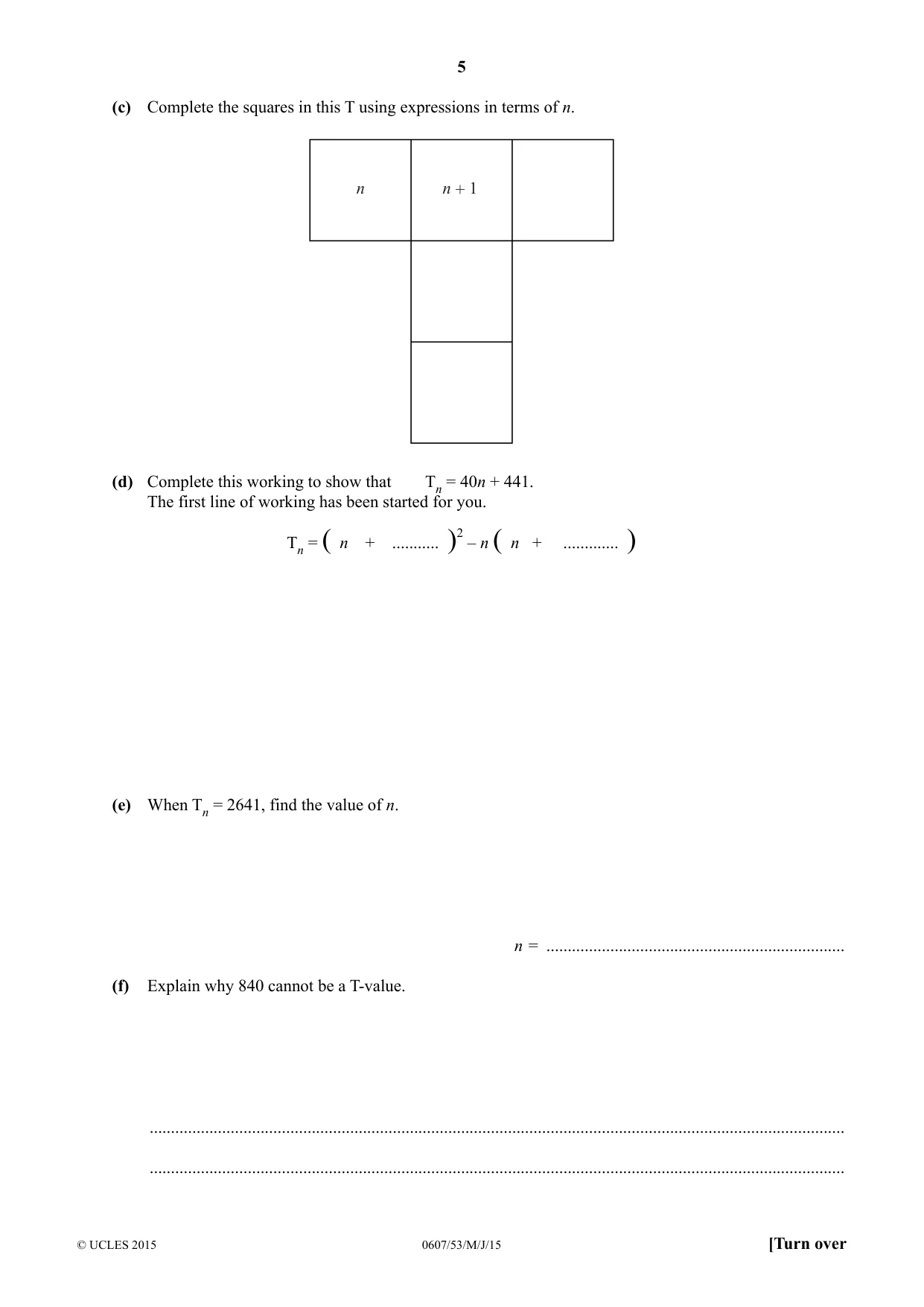 Cambridge IGCSE Mathematics - International 0607 2015 May/June Paper 5 · Variant 3 question paper, page 5 of 8