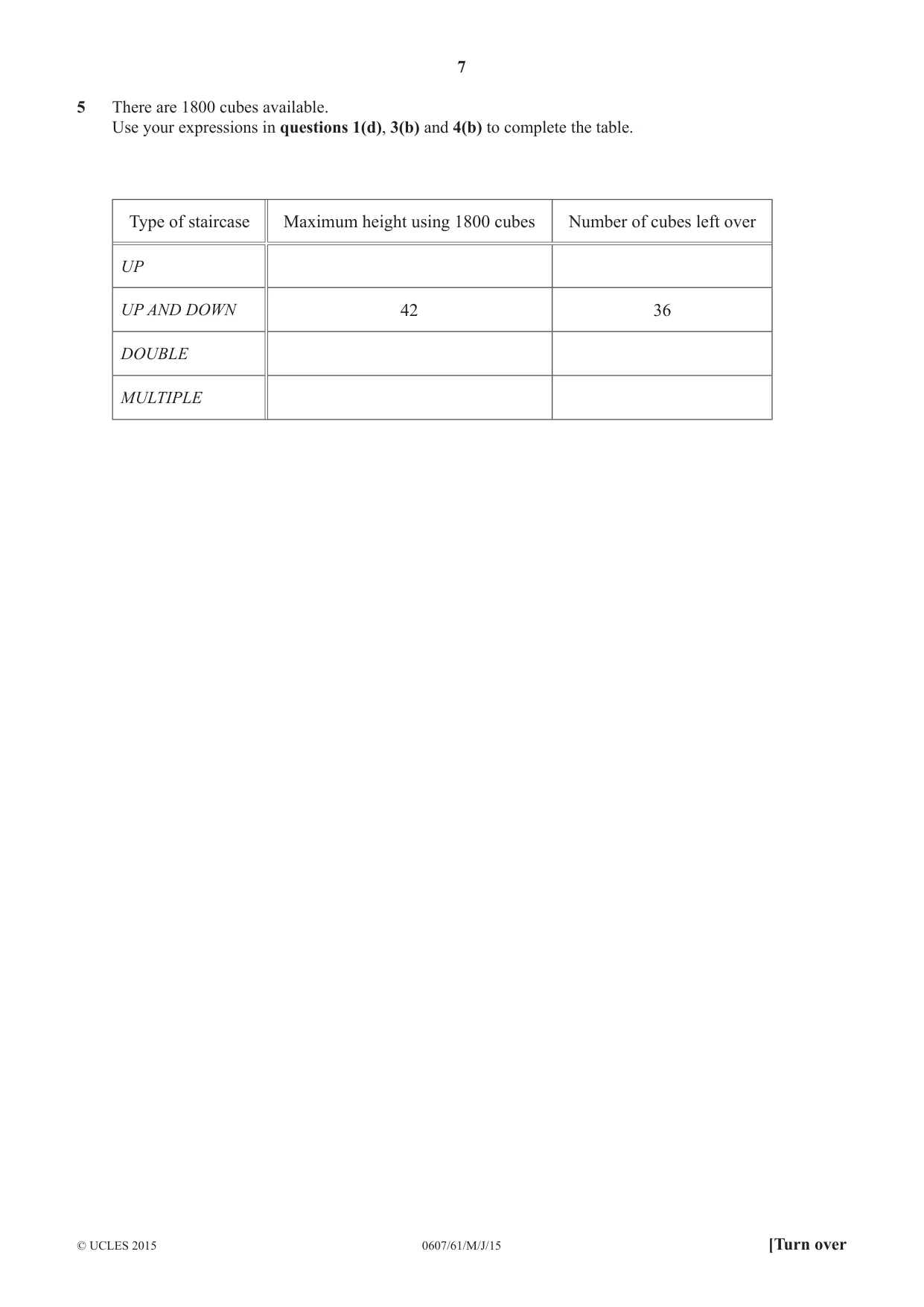 Cambridge IGCSE Mathematics - International 0607 2015 May/June Paper 6 · Variant 1 question paper, page 7 of 12
