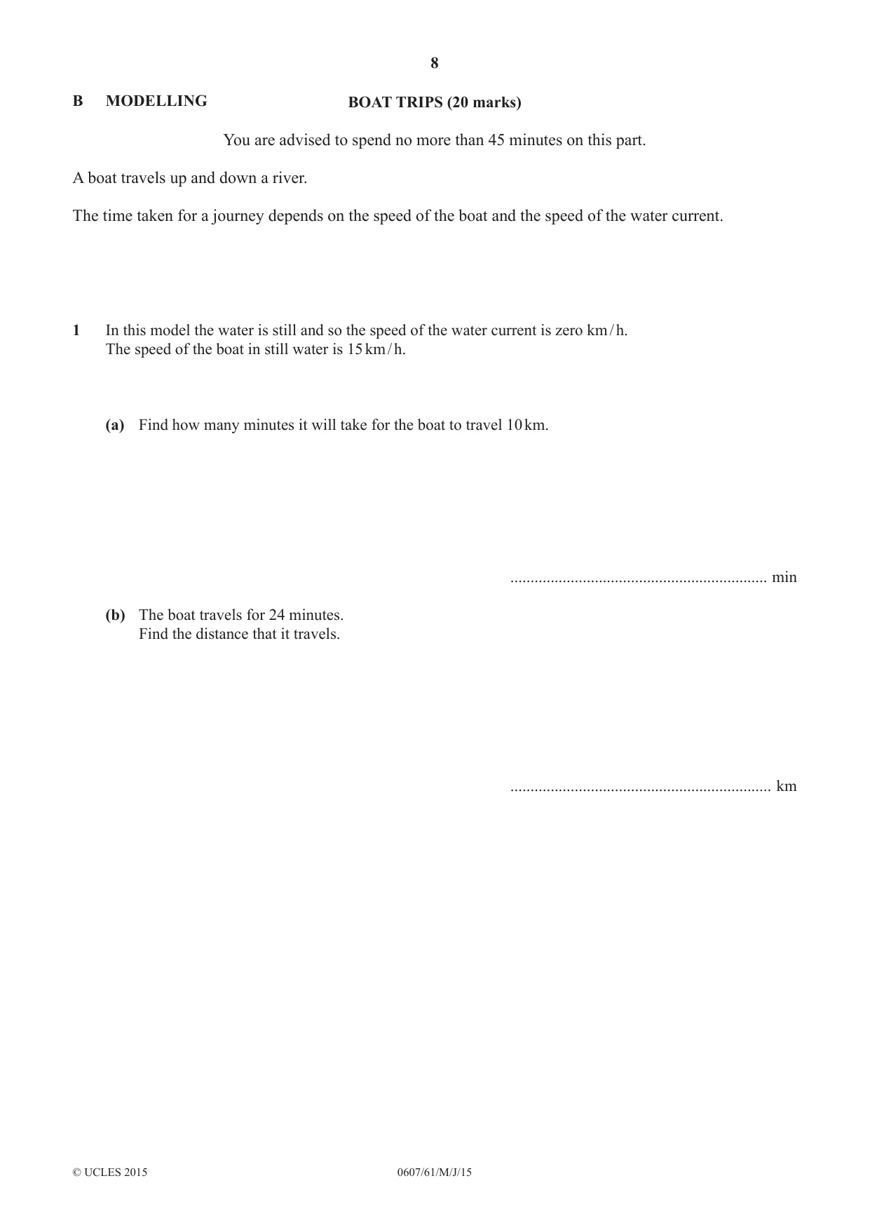 Cambridge IGCSE Mathematics - International 0607 2015 May/June Paper 6 · Variant 1 question paper, page 8 of 12