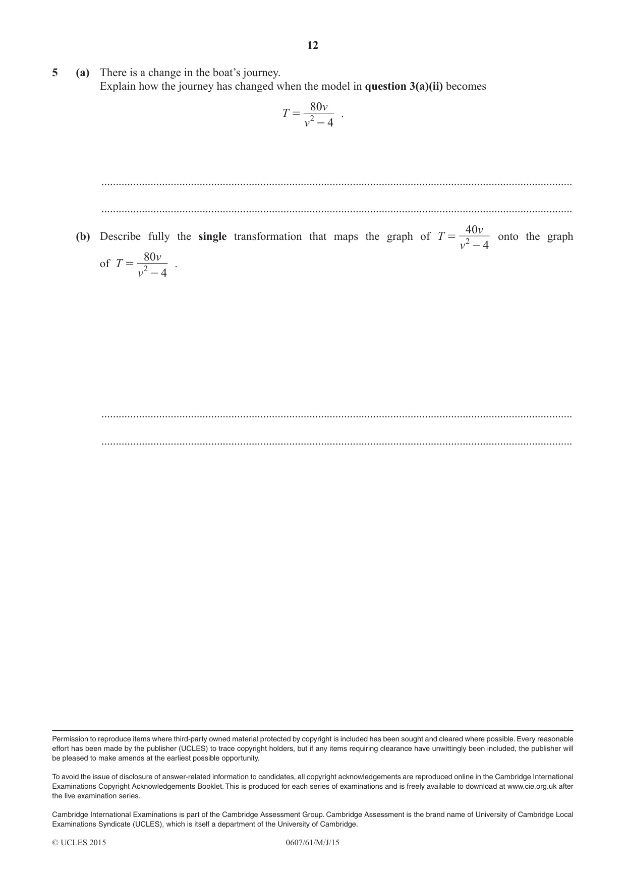 Cambridge IGCSE Mathematics - International 0607 2015 May/June Paper 6 · Variant 1 question paper, page 12 of 12