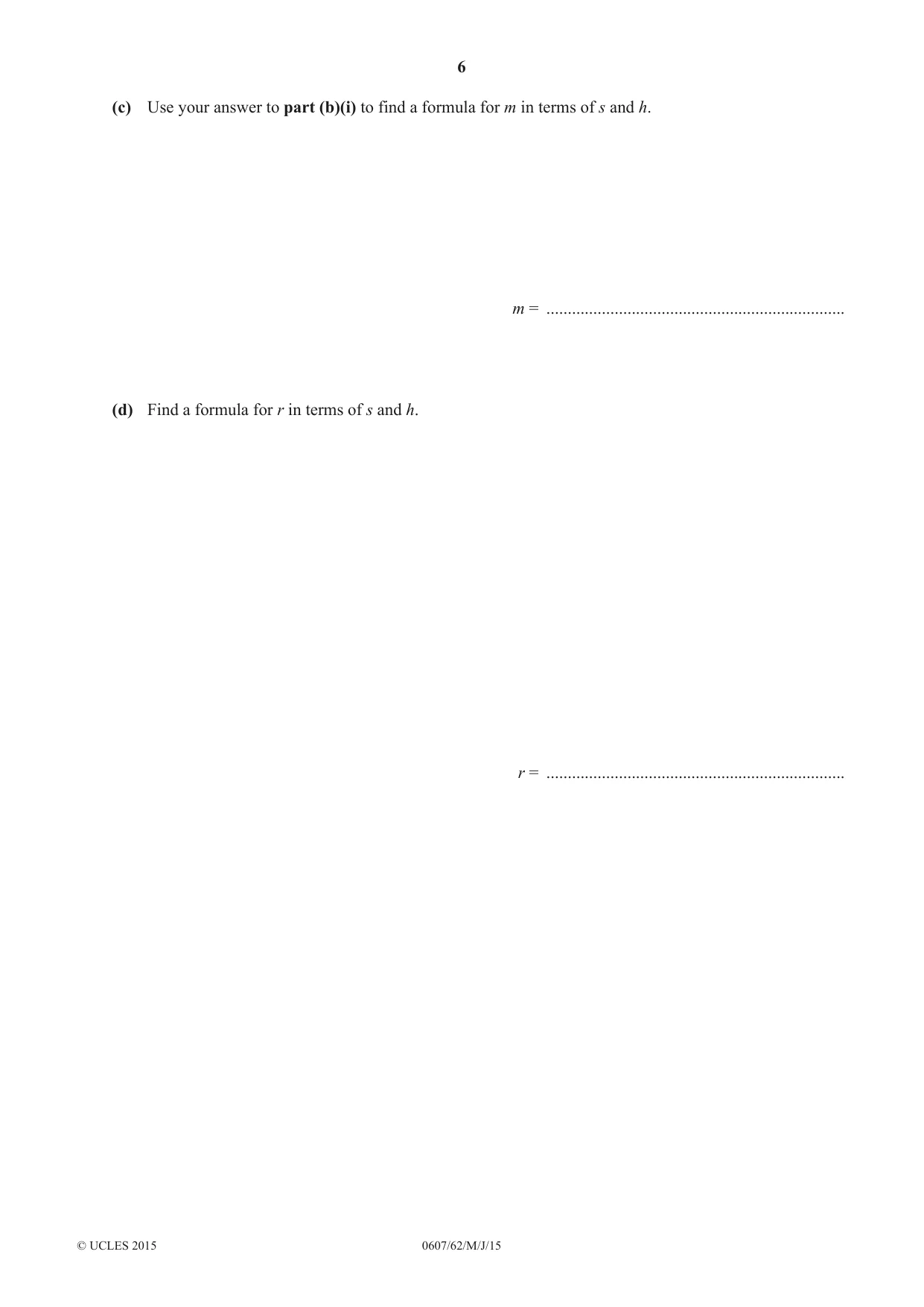 Cambridge IGCSE Mathematics - International 0607 2015 May/June Paper 6 · Variant 2 question paper, page 6 of 12