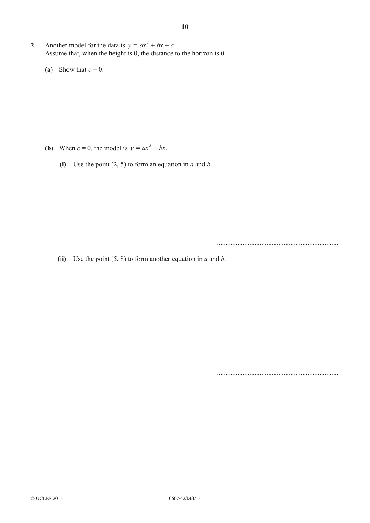 Cambridge IGCSE Mathematics - International 0607 2015 May/June Paper 6 · Variant 2 question paper, page 10 of 12