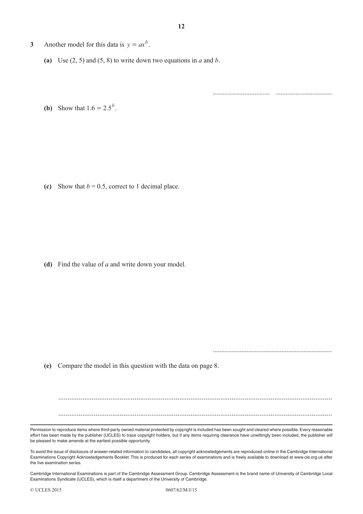 Cambridge IGCSE Mathematics - International 0607 2015 May/June Paper 6 · Variant 2 question paper, page 12 of 12