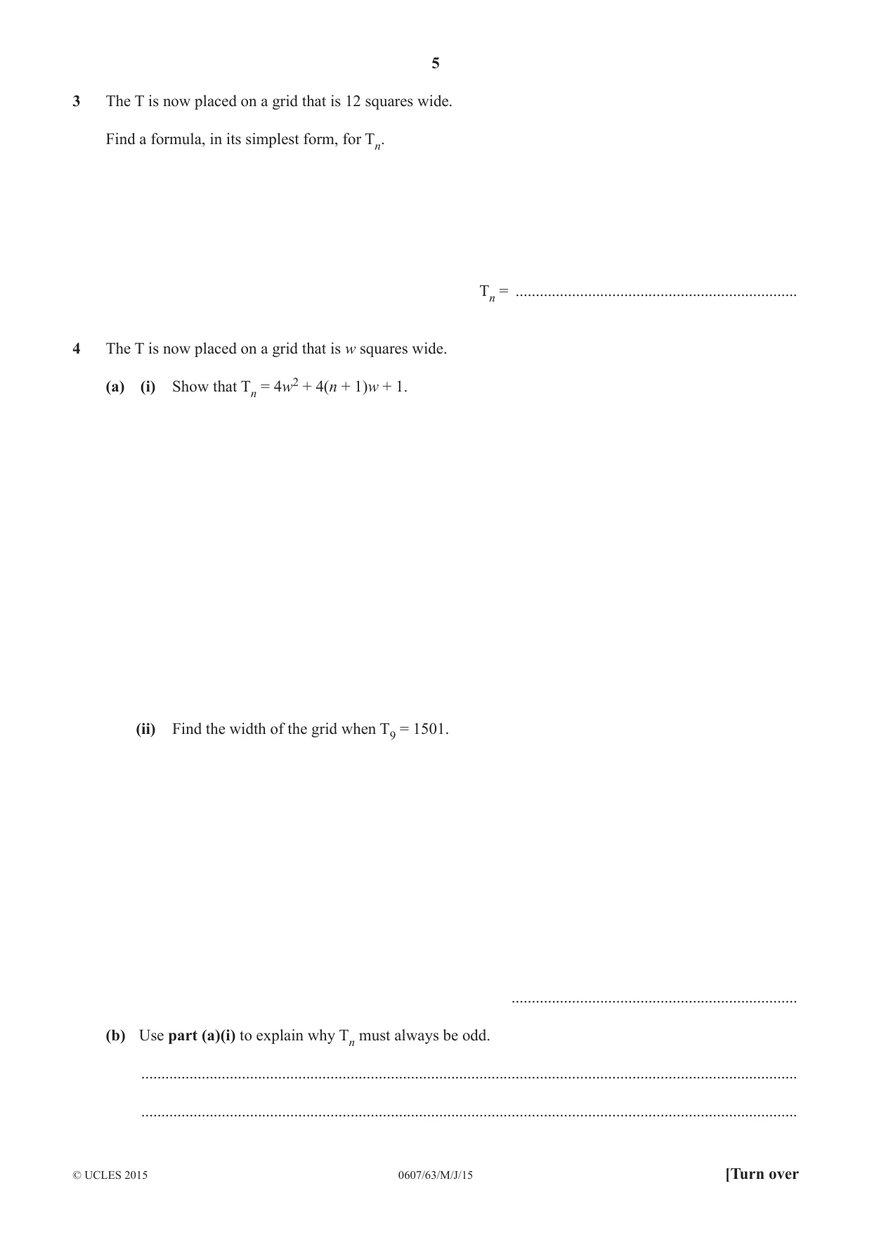 Cambridge IGCSE Mathematics - International 0607 2015 May/June Paper 6 · Variant 3 question paper, page 5 of 12