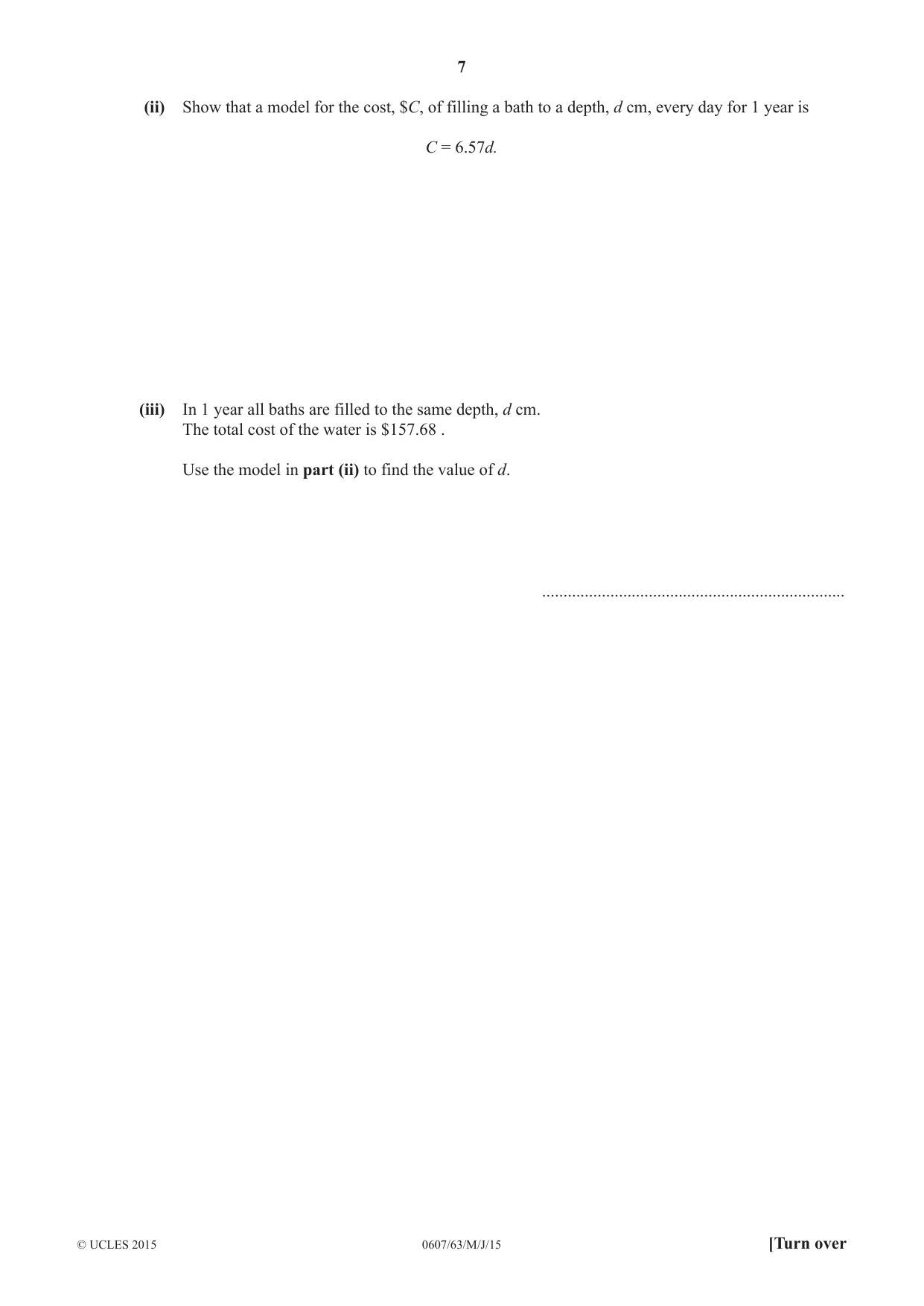 Cambridge IGCSE Mathematics - International 0607 2015 May/June Paper 6 · Variant 3 question paper, page 7 of 12