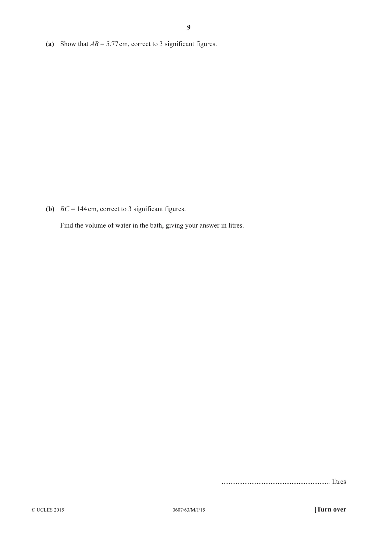 Cambridge IGCSE Mathematics - International 0607 2015 May/June Paper 6 · Variant 3 question paper, page 9 of 12