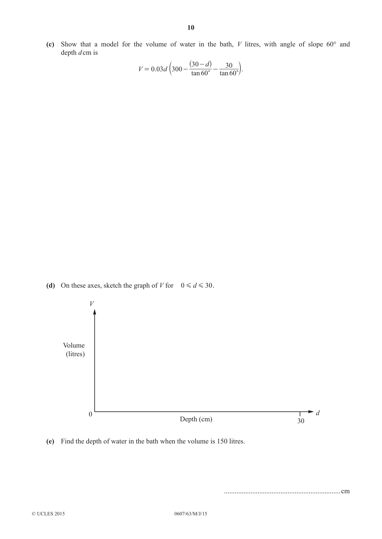 Cambridge IGCSE Mathematics - International 0607 2015 May/June Paper 6 · Variant 3 question paper, page 10 of 12