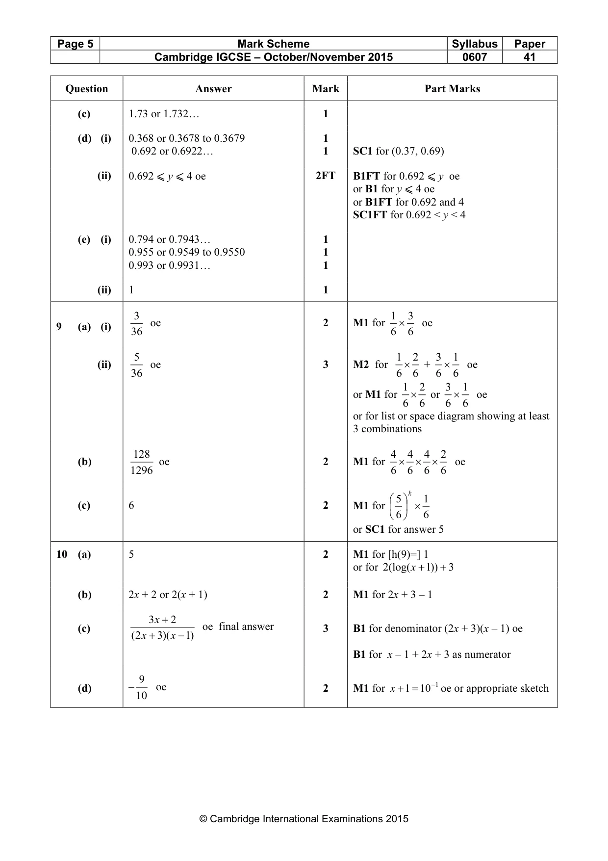 Mark scheme, page 5 of 6