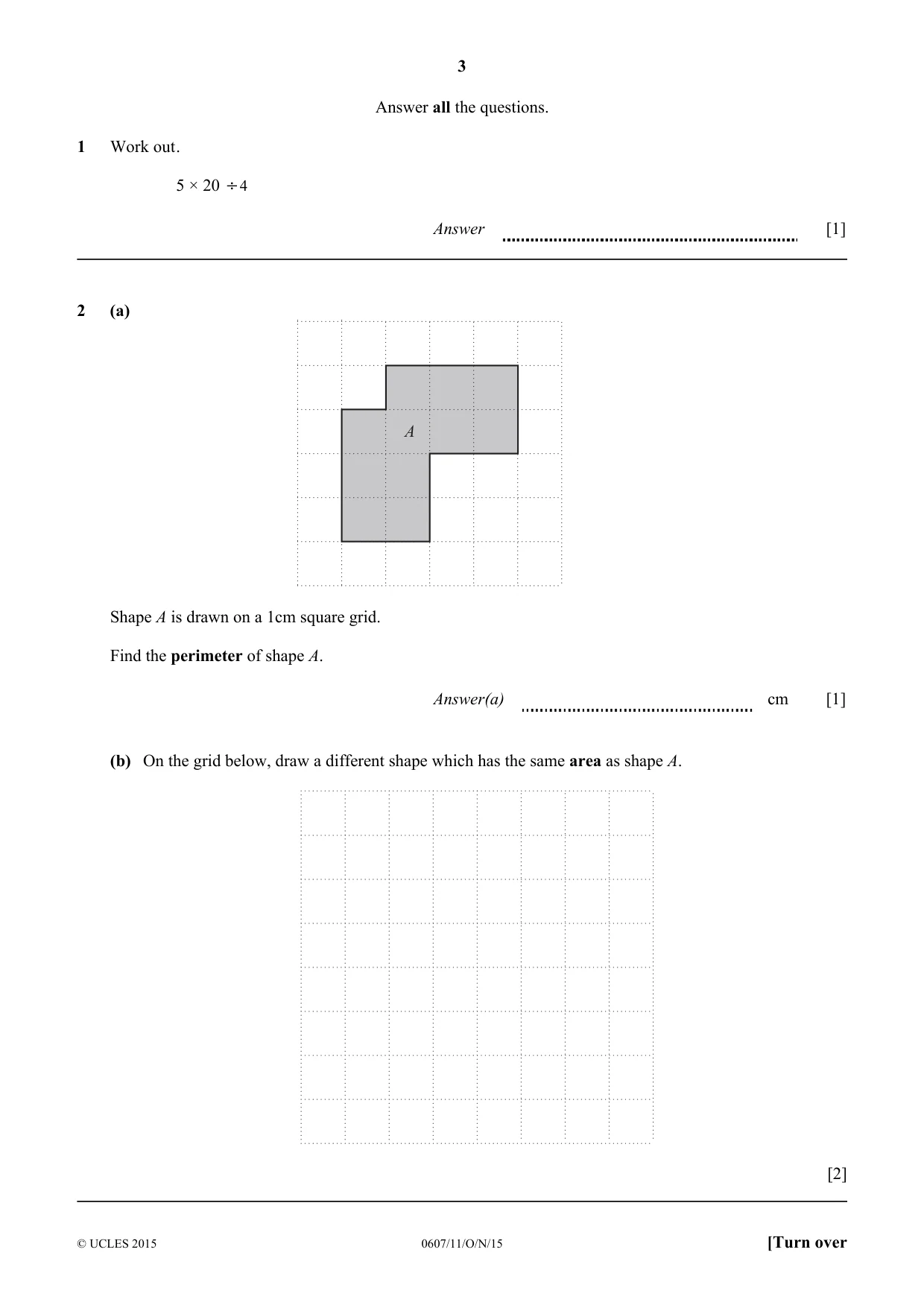 Cambridge IGCSE Mathematics - International 0607 2015 Oct/Nov Paper 1 · Variant 1 question paper, page 3 of 12