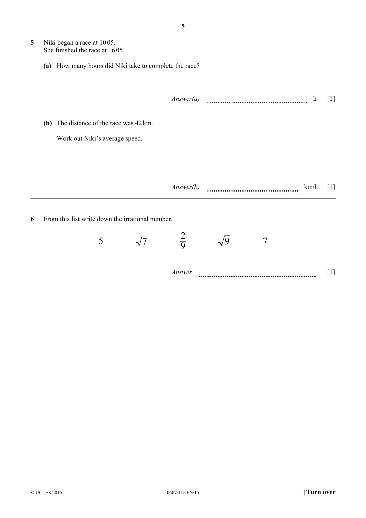 Cambridge IGCSE Mathematics - International 0607 2015 Oct/Nov Paper 1 · Variant 1 question paper, page 5 of 12