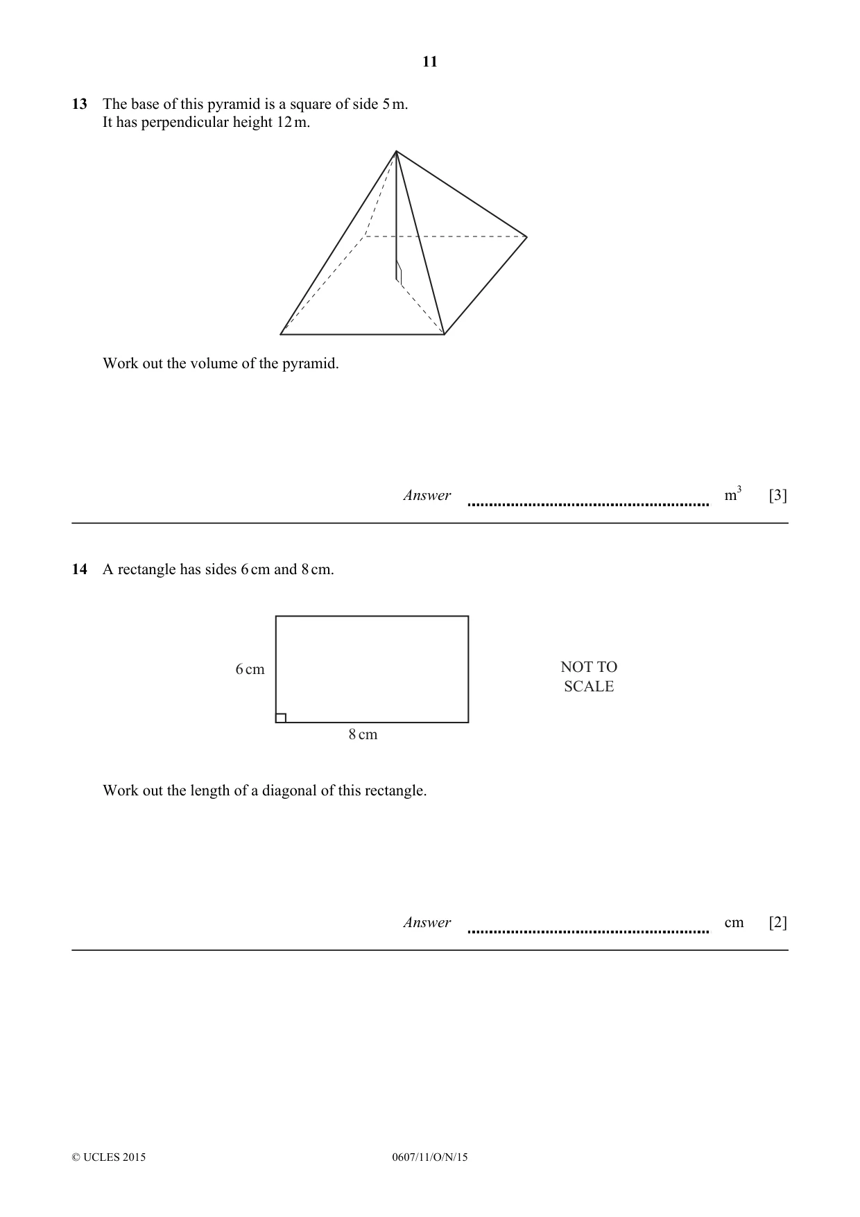 Cambridge IGCSE Mathematics - International 0607 2015 Oct/Nov Paper 1 · Variant 1 question paper, page 11 of 12