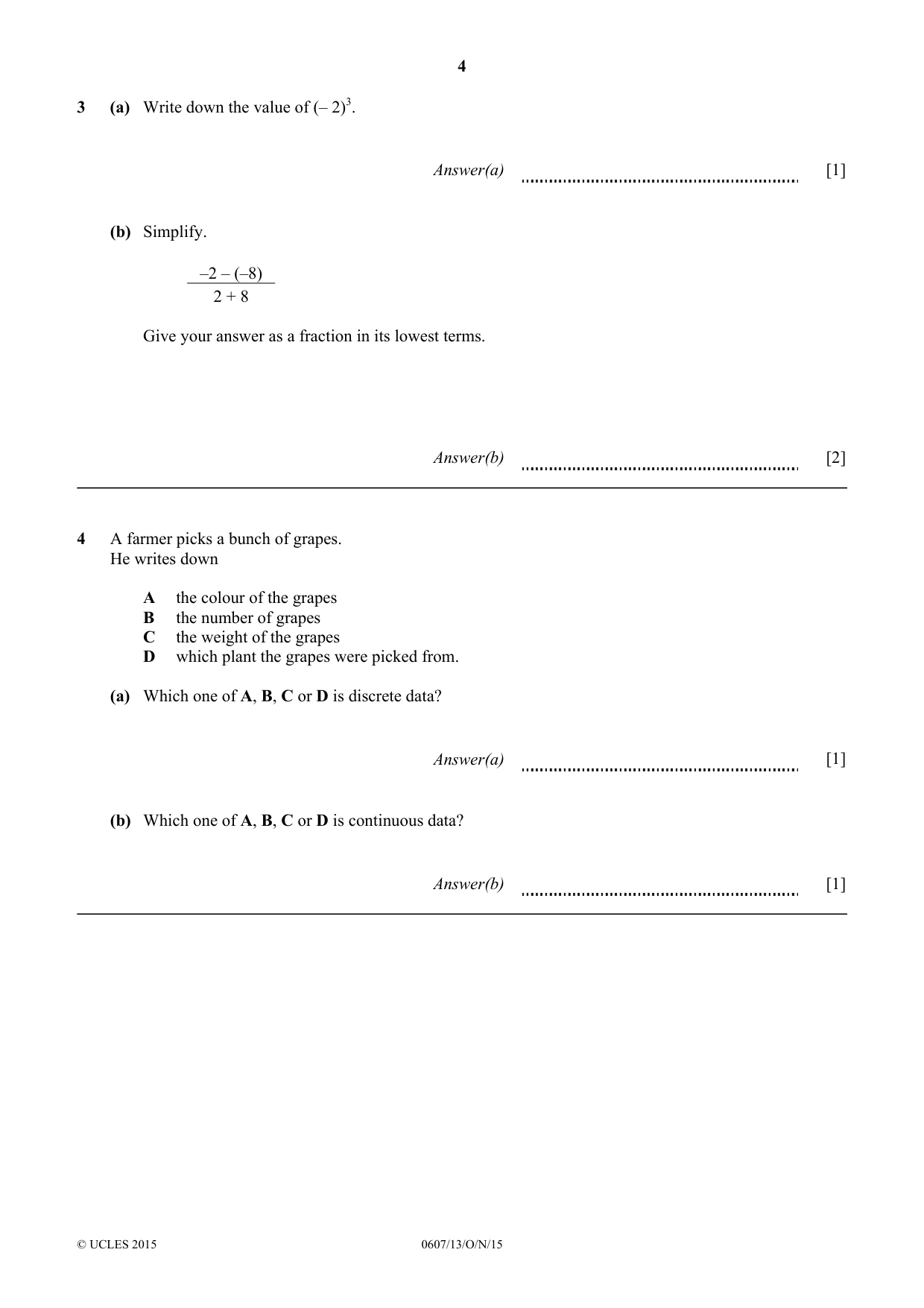Cambridge IGCSE Mathematics - International 0607 2015 Oct/Nov Paper 1 · Variant 3 question paper, page 4 of 12