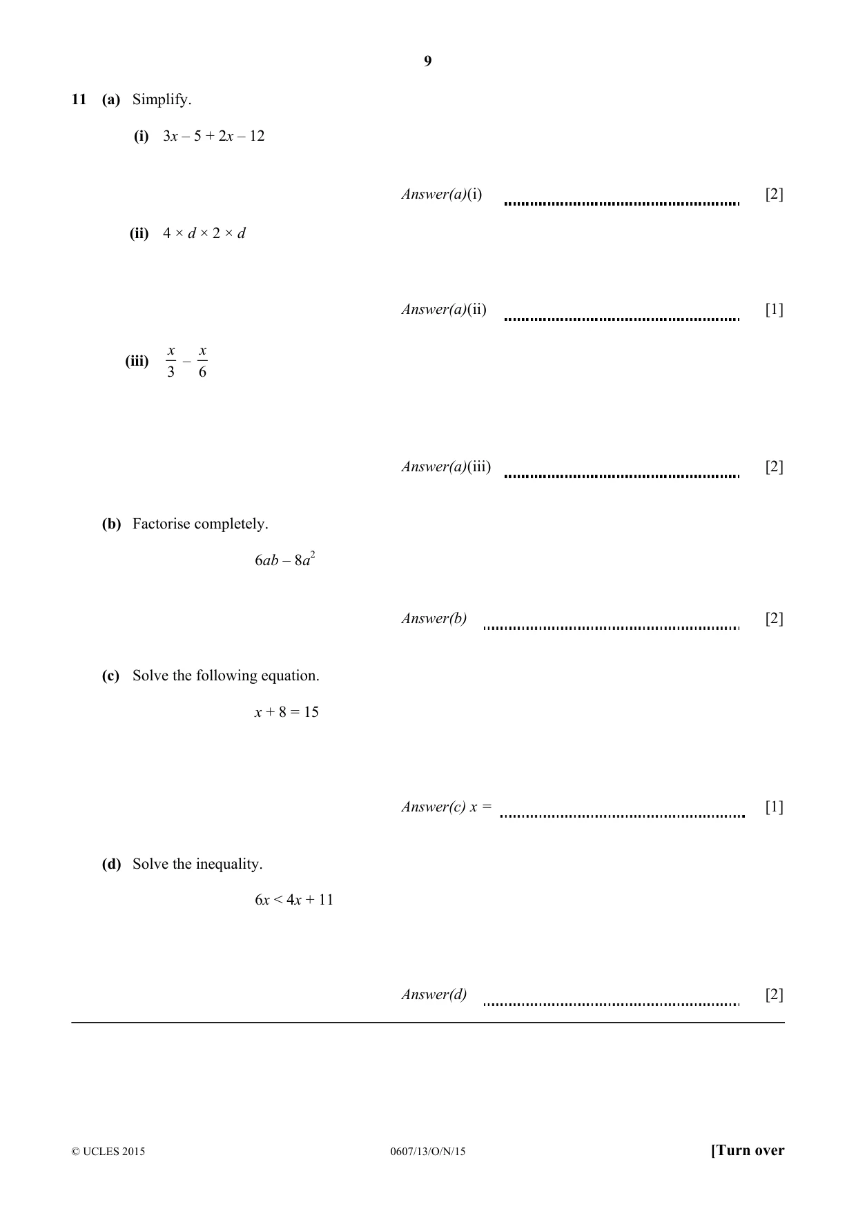 Cambridge IGCSE Mathematics - International 0607 2015 Oct/Nov Paper 1 · Variant 3 question paper, page 9 of 12