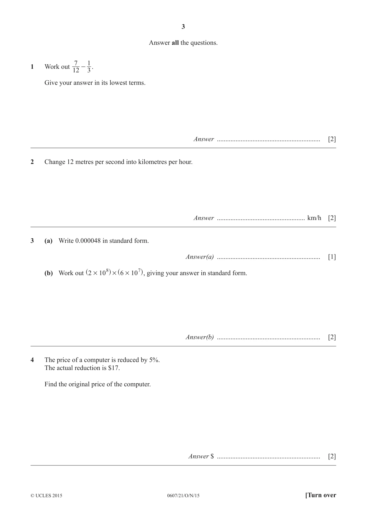 Cambridge IGCSE Mathematics - International 0607 2015 Oct/Nov Paper 2 · Variant 1 question paper, page 3 of 8