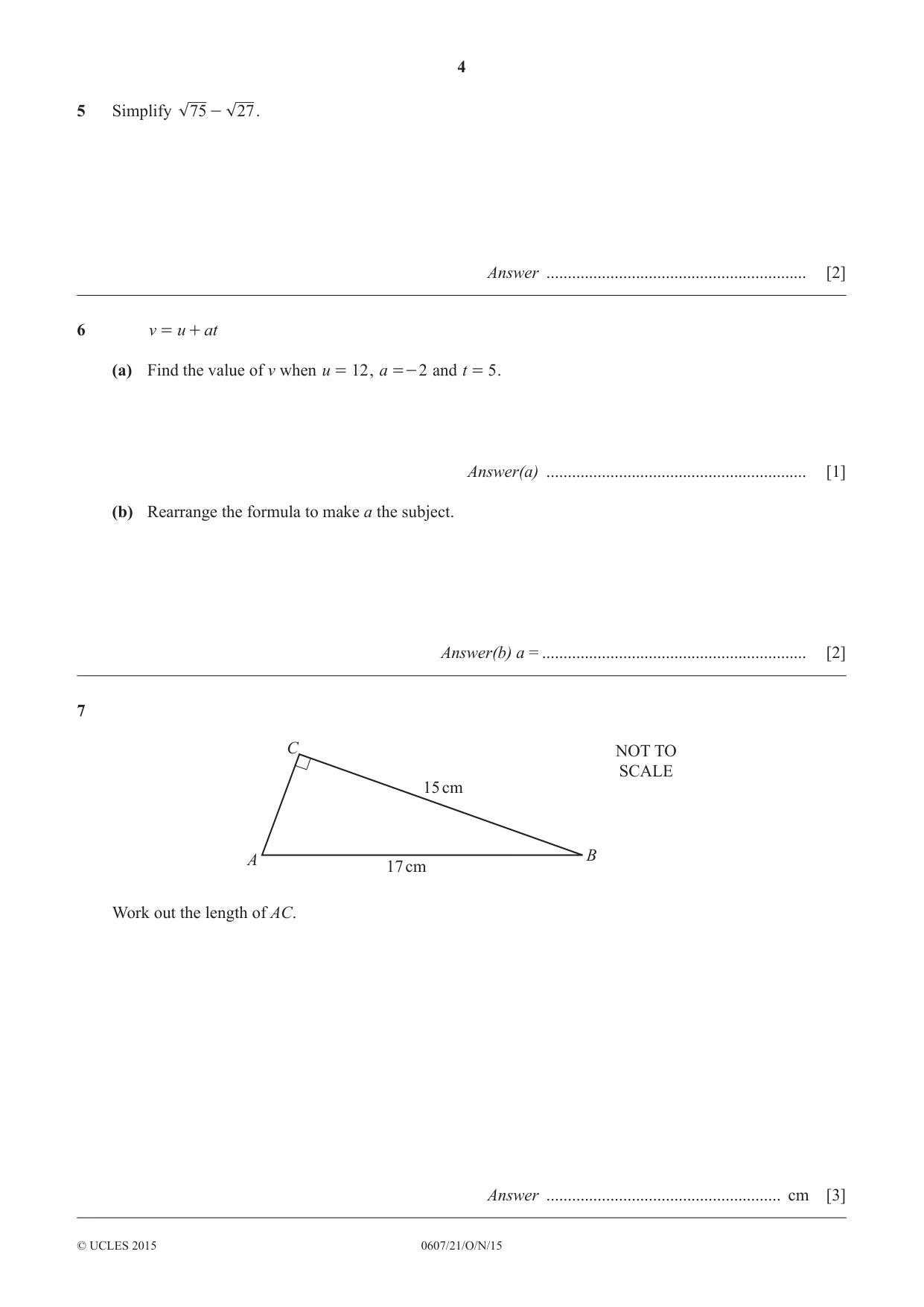 Cambridge IGCSE Mathematics - International 0607 2015 Oct/Nov Paper 2 · Variant 1 question paper, page 4 of 8