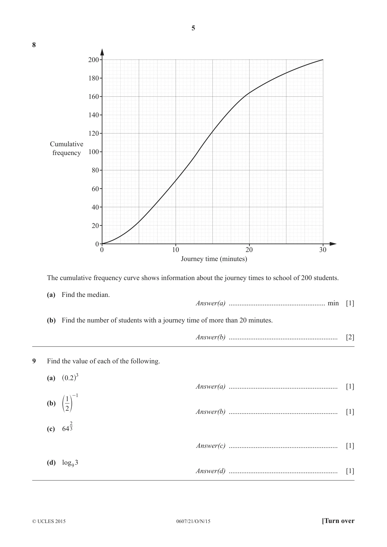 Cambridge IGCSE Mathematics - International 0607 2015 Oct/Nov Paper 2 · Variant 1 question paper, page 5 of 8