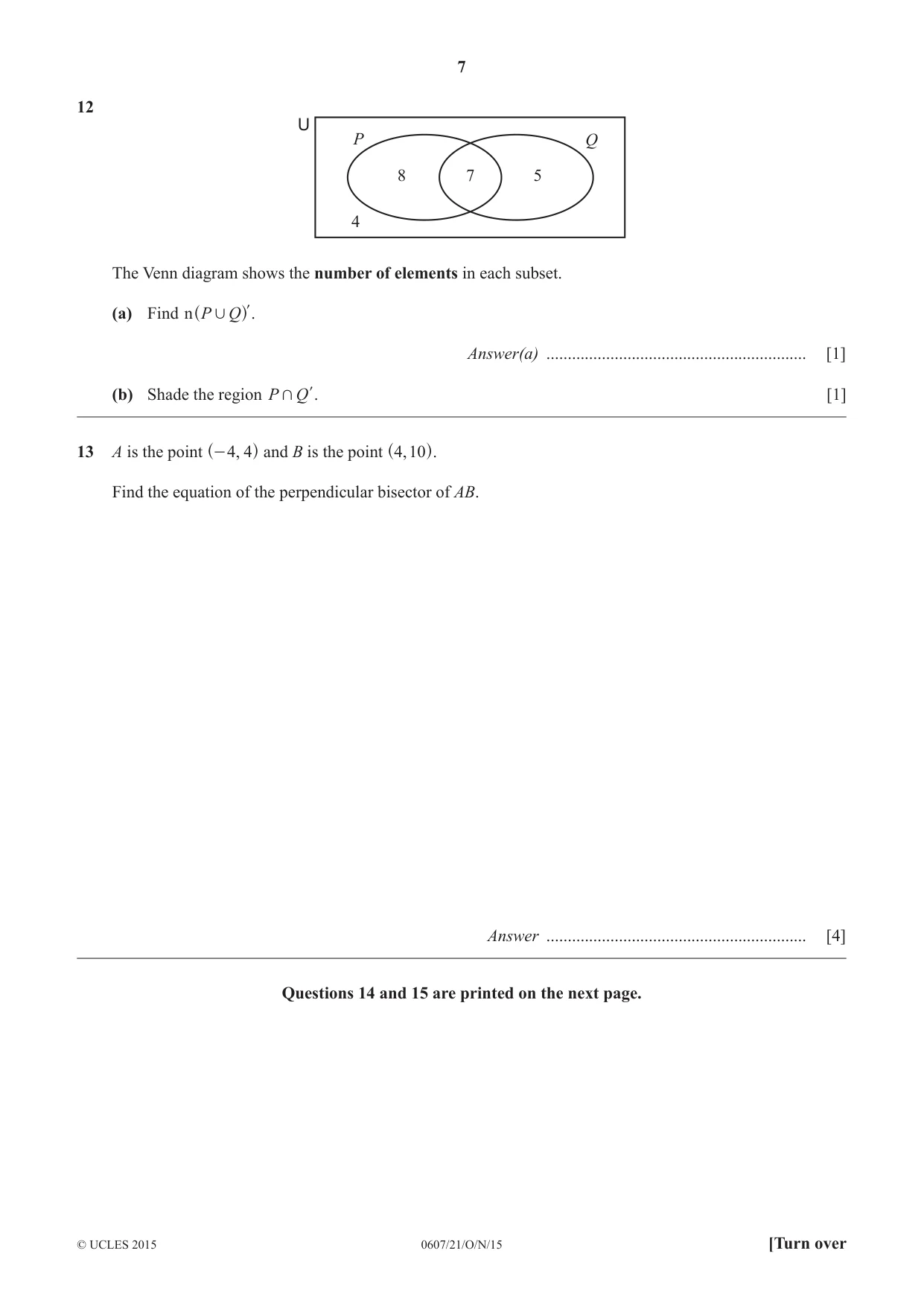 Cambridge IGCSE Mathematics - International 0607 2015 Oct/Nov Paper 2 · Variant 1 question paper, page 7 of 8