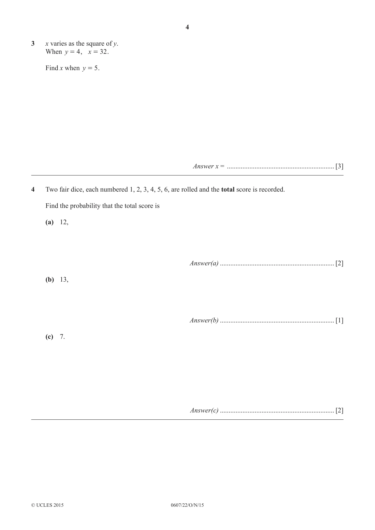 Cambridge IGCSE Mathematics - International 0607 2015 Oct/Nov Paper 2 · Variant 2 question paper, page 4 of 8