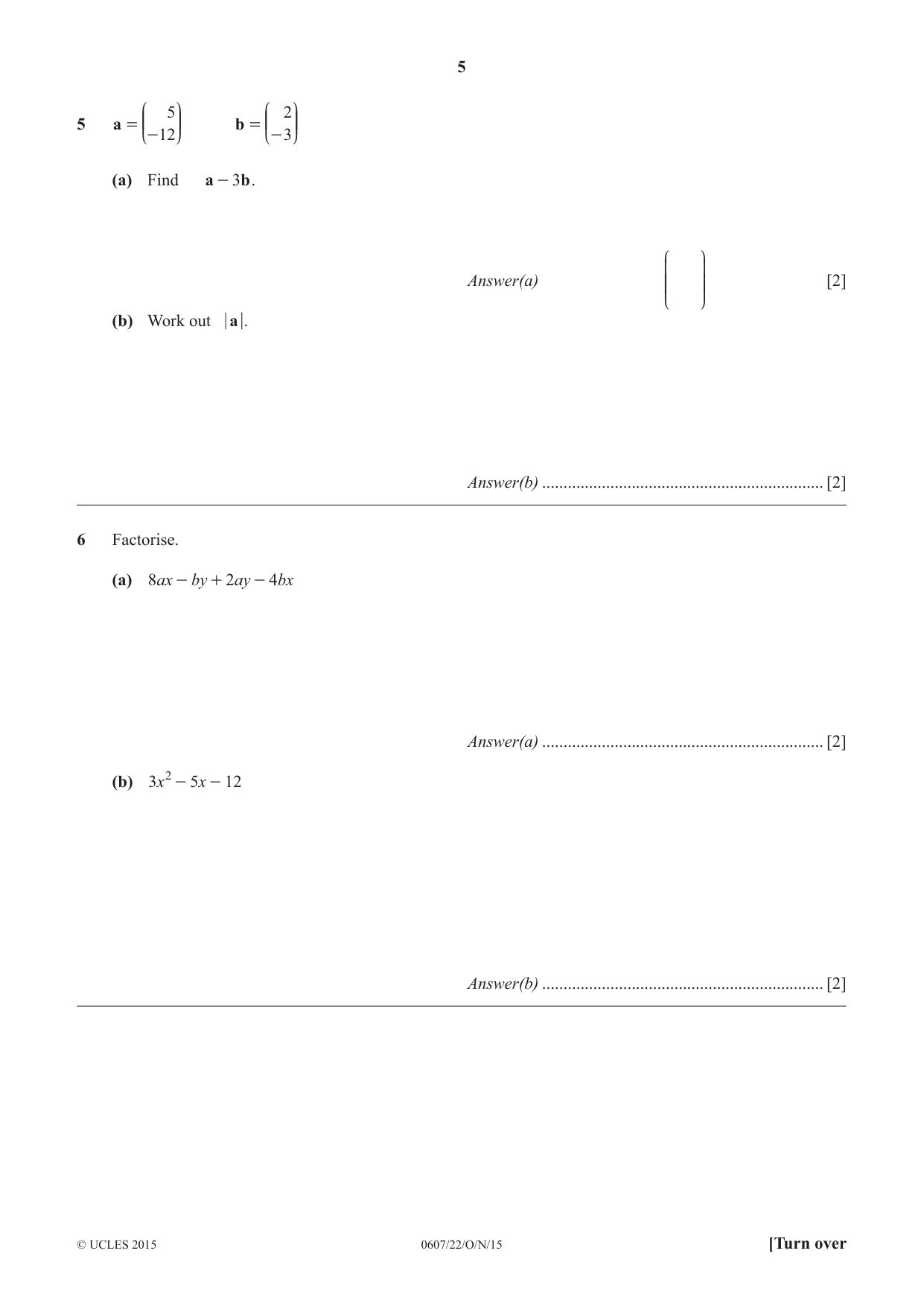 Cambridge IGCSE Mathematics - International 0607 2015 Oct/Nov Paper 2 · Variant 2 question paper, page 5 of 8