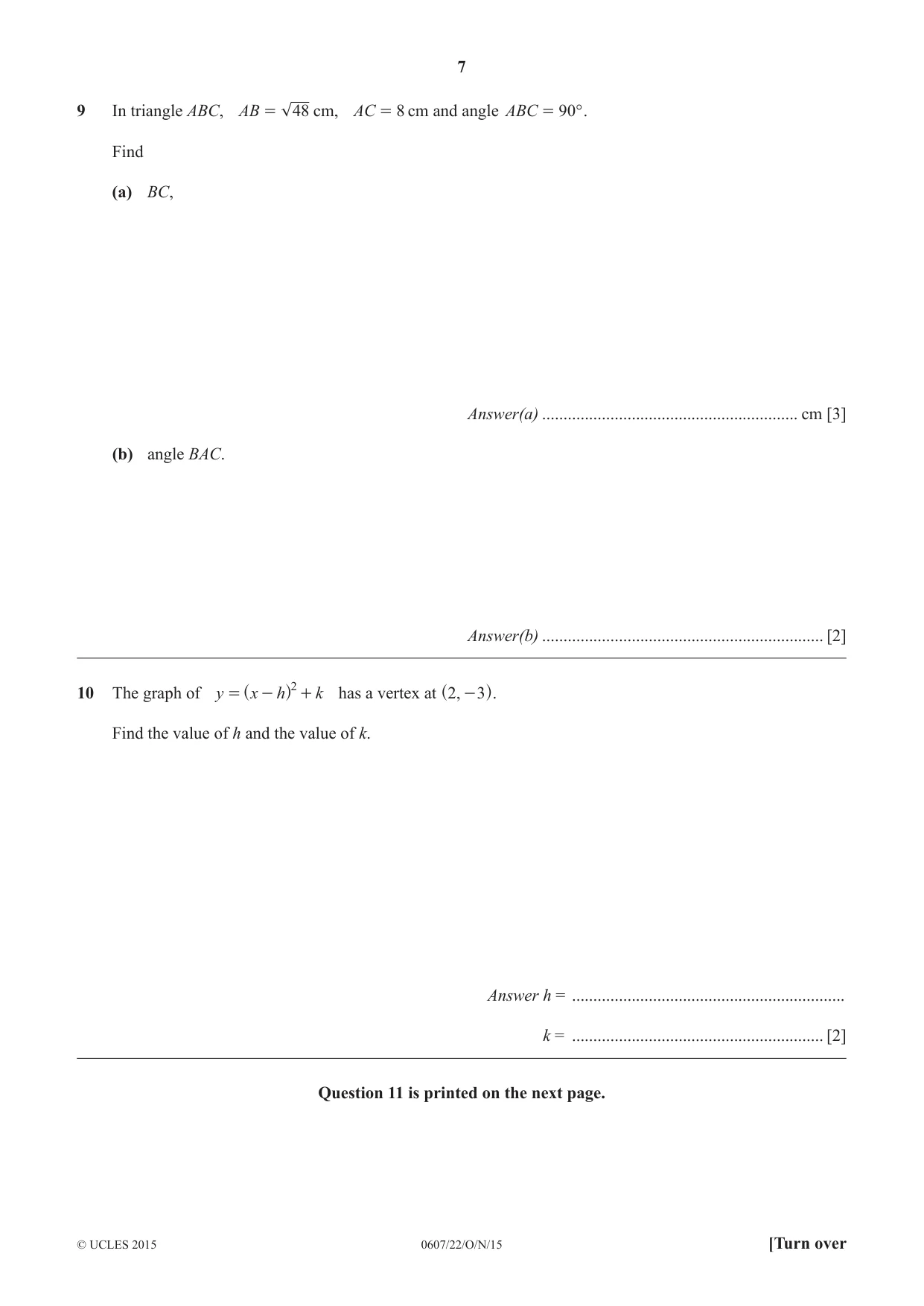 Cambridge IGCSE Mathematics - International 0607 2015 Oct/Nov Paper 2 · Variant 2 question paper, page 7 of 8