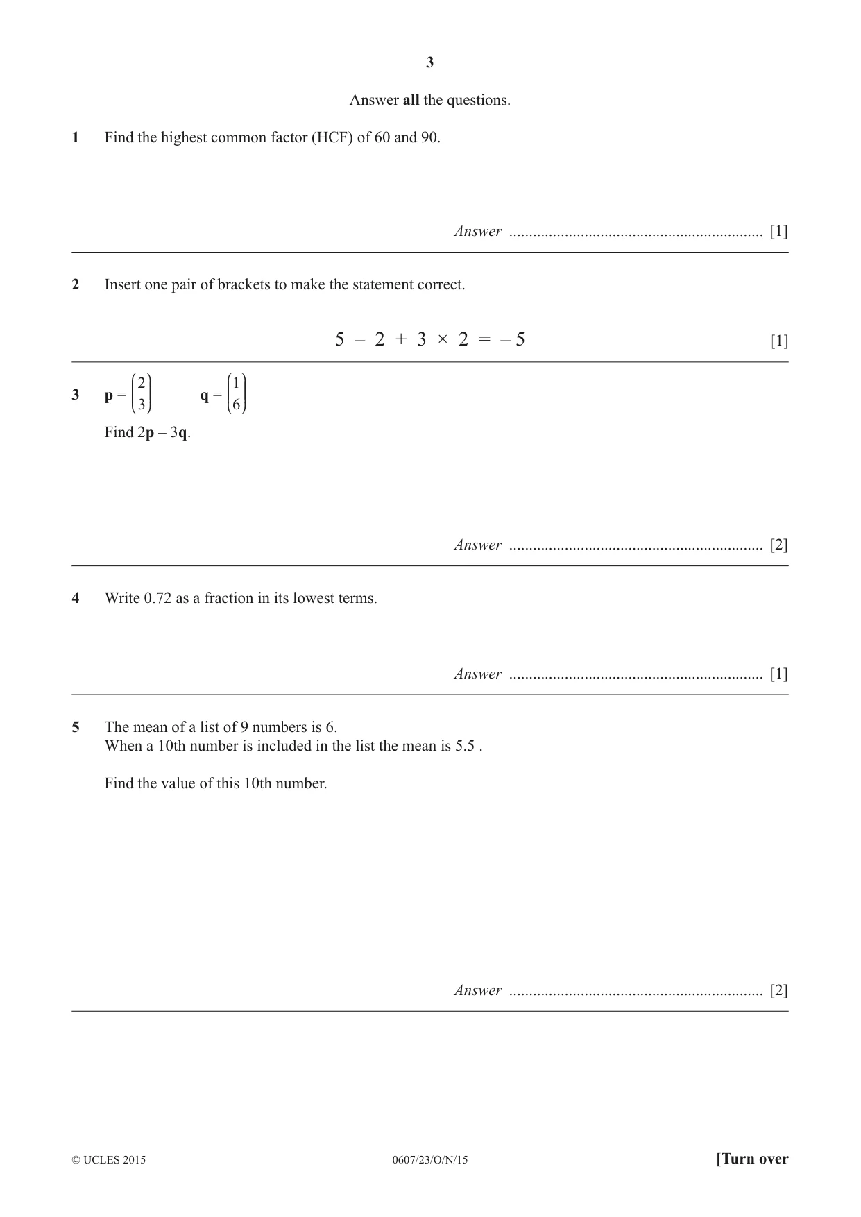 Cambridge IGCSE Mathematics - International 0607 2015 Oct/Nov Paper 2 · Variant 3 question paper, page 3 of 8