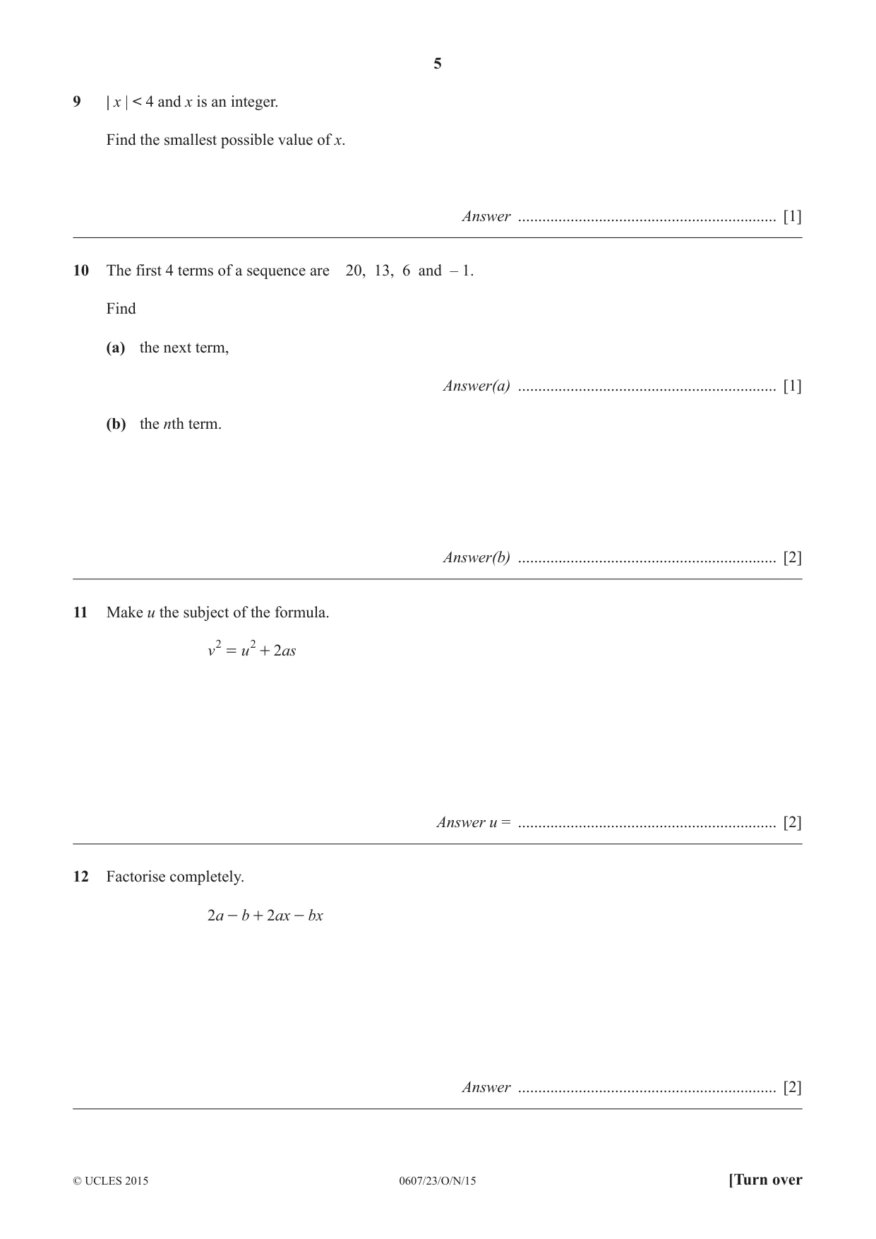 Cambridge IGCSE Mathematics - International 0607 2015 Oct/Nov Paper 2 · Variant 3 question paper, page 5 of 8
