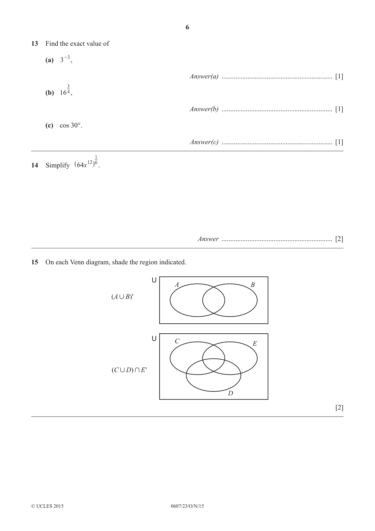 Cambridge IGCSE Mathematics - International 0607 2015 Oct/Nov Paper 2 · Variant 3 question paper, page 6 of 8