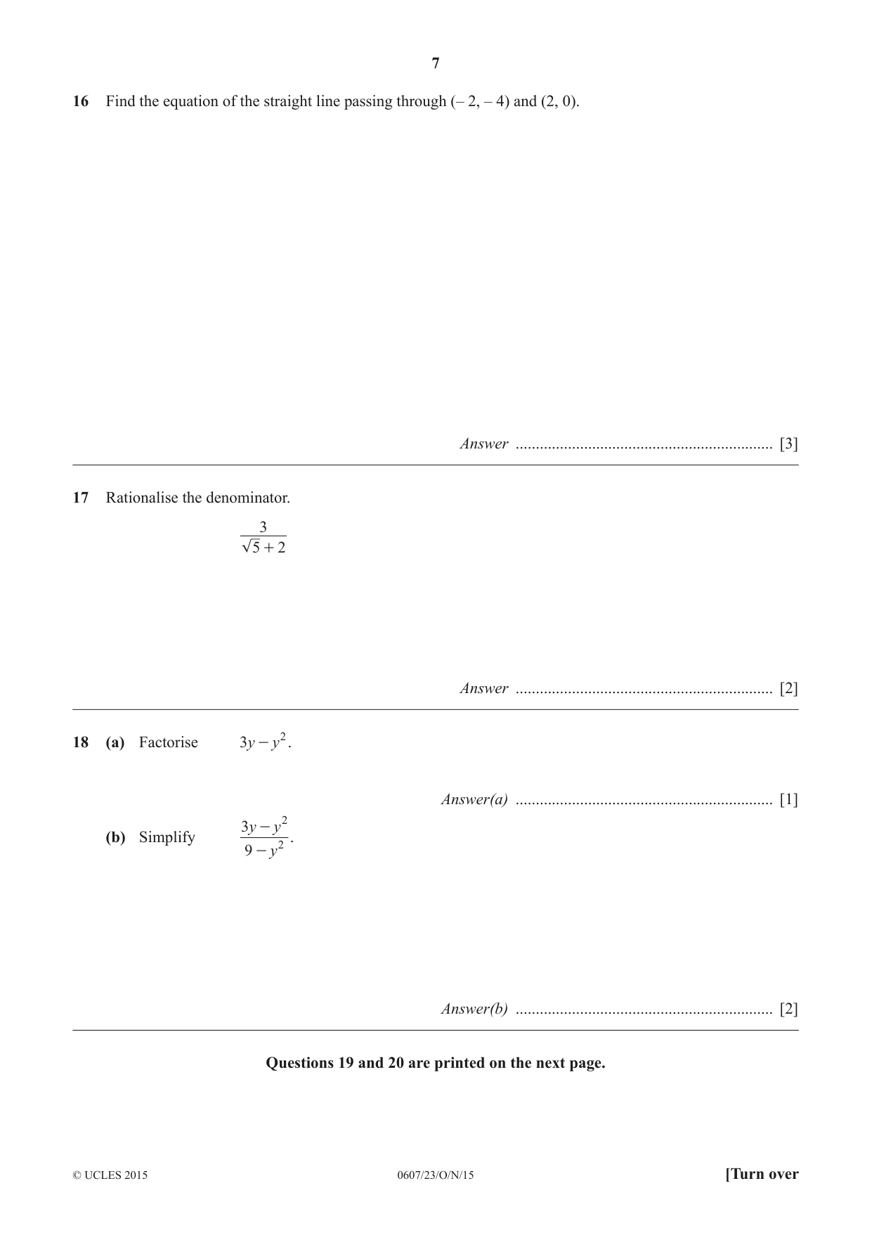 Cambridge IGCSE Mathematics - International 0607 2015 Oct/Nov Paper 2 · Variant 3 question paper, page 7 of 8