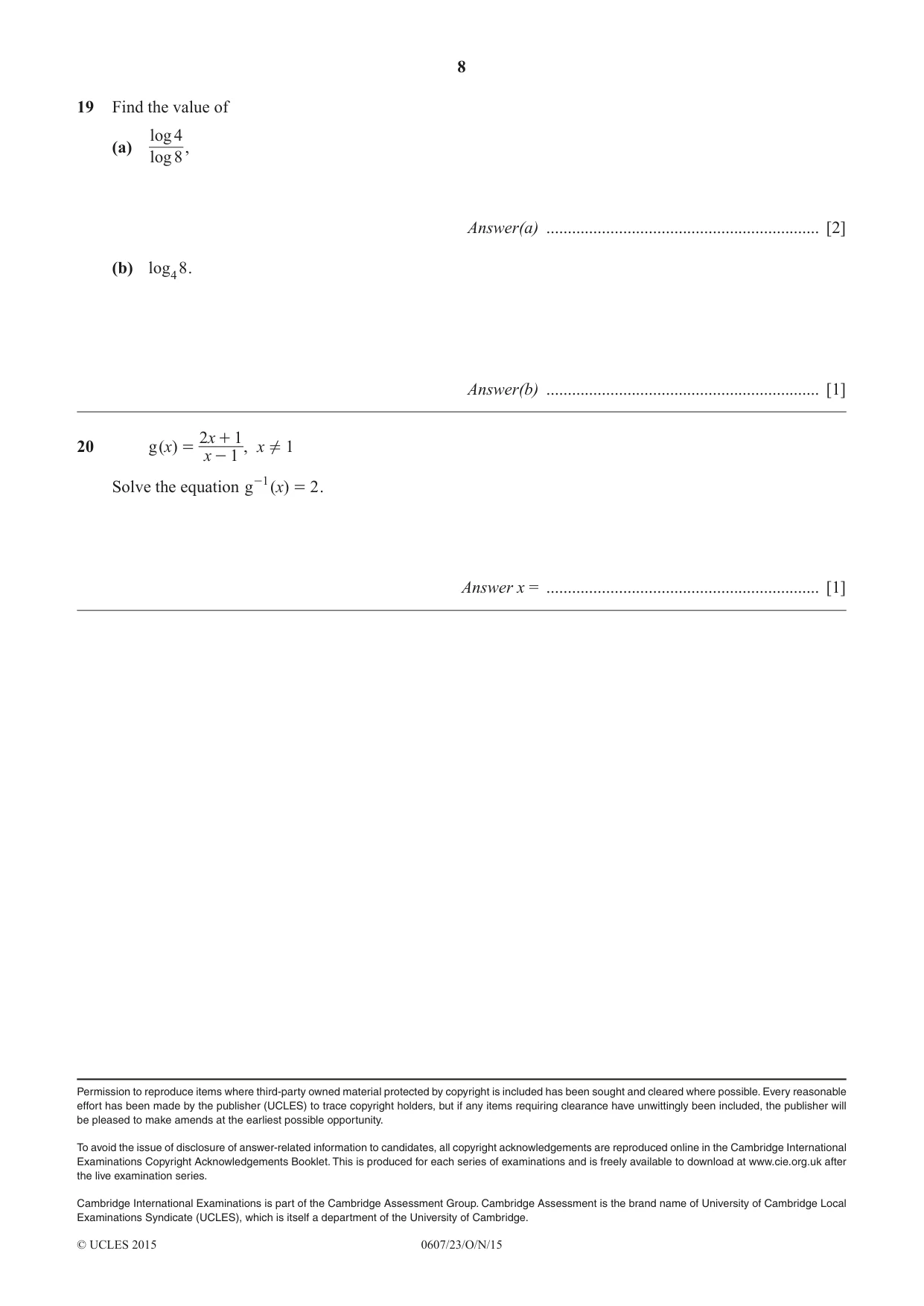 Cambridge IGCSE Mathematics - International 0607 2015 Oct/Nov Paper 2 · Variant 3 question paper, page 8 of 8