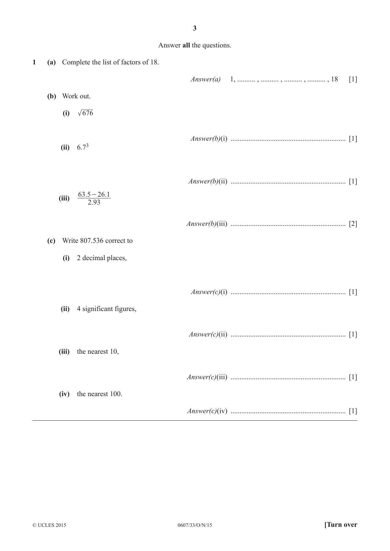 Cambridge IGCSE Mathematics - International 0607 2015 Oct/Nov Paper 3 · Variant 3 question paper, page 3 of 16
