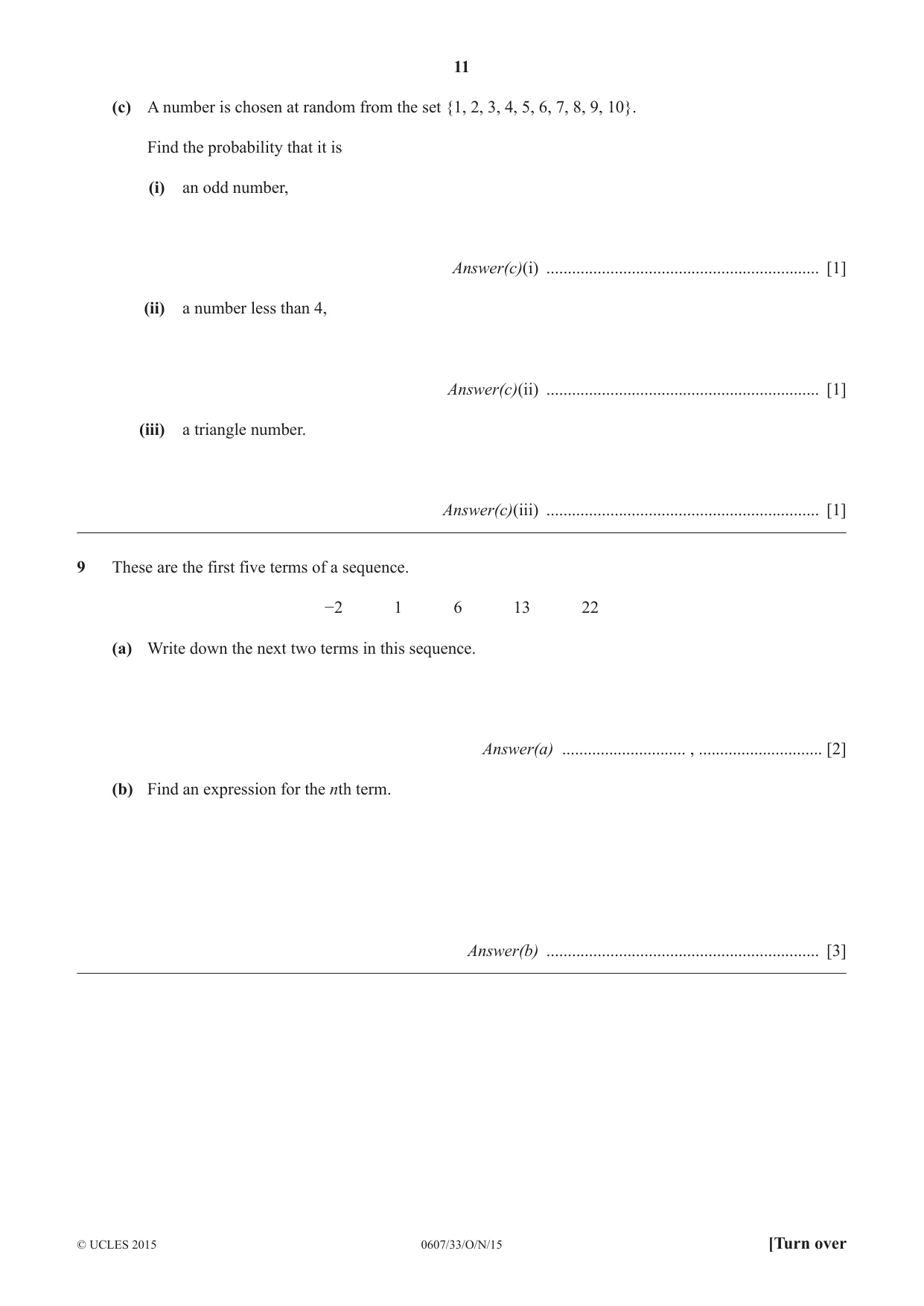 Cambridge IGCSE Mathematics - International 0607 2015 Oct/Nov Paper 3 · Variant 3 question paper, page 11 of 16