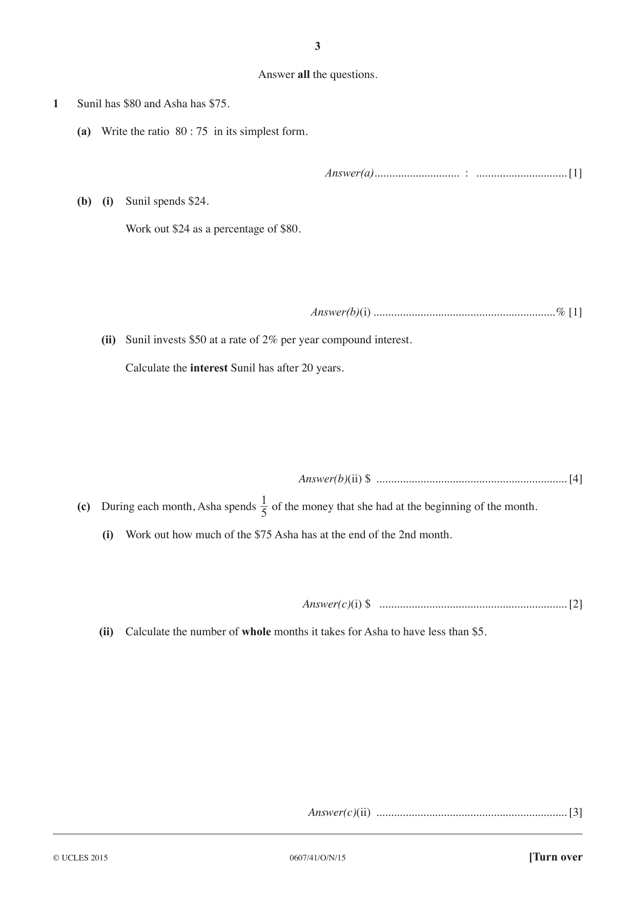 Cambridge IGCSE Mathematics - International 0607 2015 Oct/Nov Paper 4 · Variant 1 question paper, page 3 of 20
