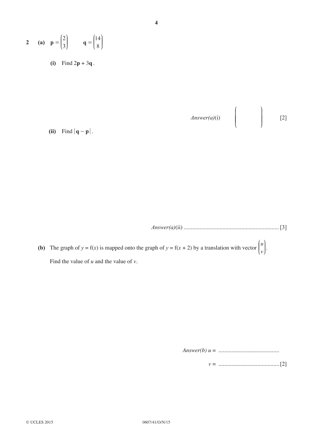 Cambridge IGCSE Mathematics - International 0607 2015 Oct/Nov Paper 4 · Variant 1 question paper, page 4 of 20