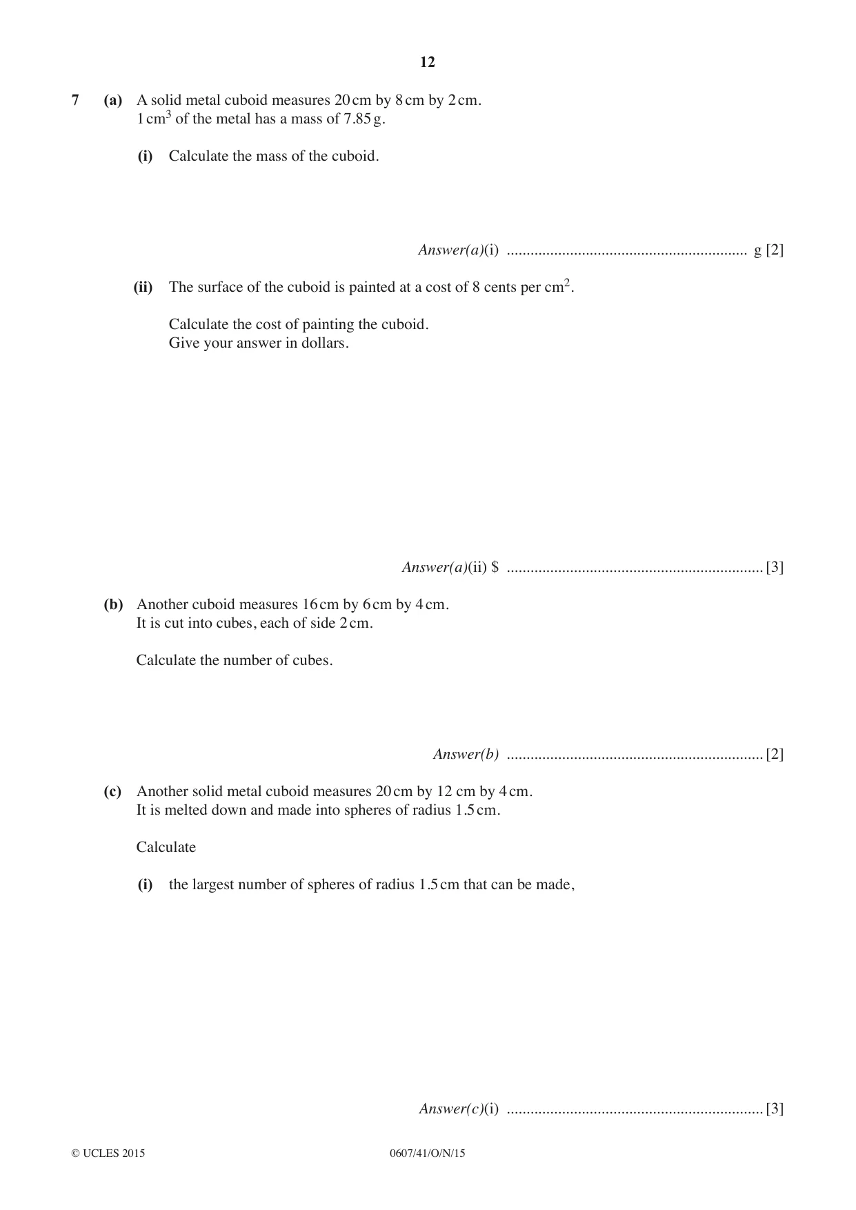 Cambridge IGCSE Mathematics - International 0607 2015 Oct/Nov Paper 4 · Variant 1 question paper, page 12 of 20