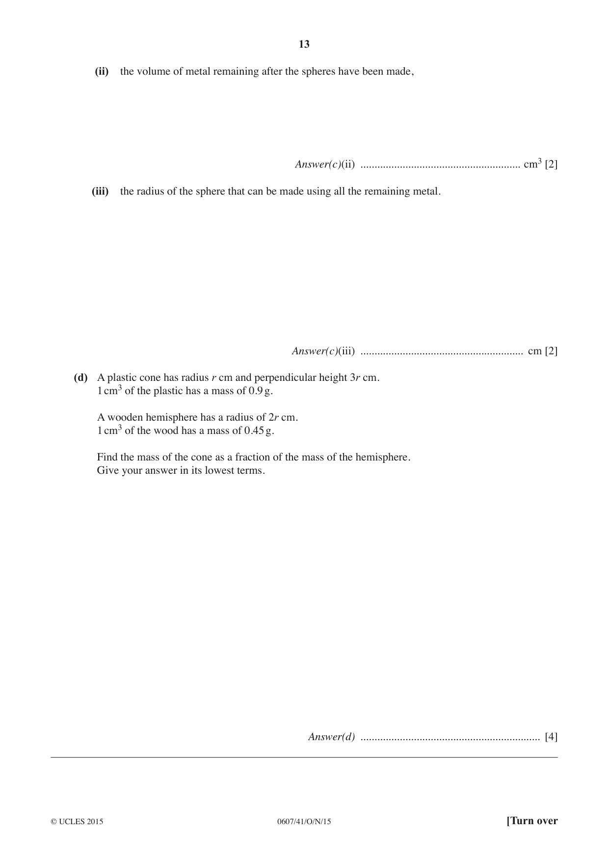 Cambridge IGCSE Mathematics - International 0607 2015 Oct/Nov Paper 4 · Variant 1 question paper, page 13 of 20